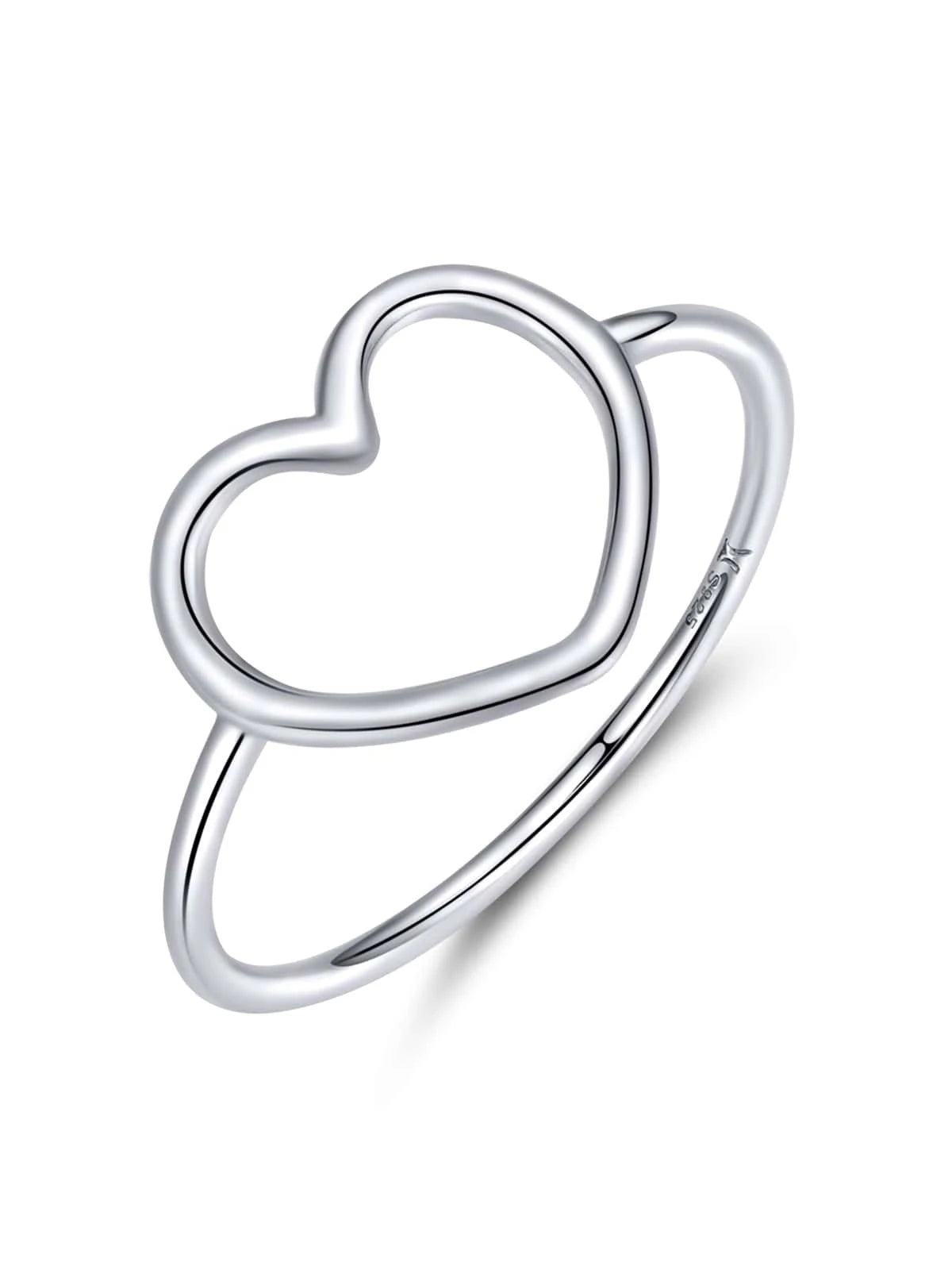 bamoer BAMOER Sterling Silver 925 Simple Minimalist Heart Finger Rings For Women Wedding Engagement Statement Jewelry