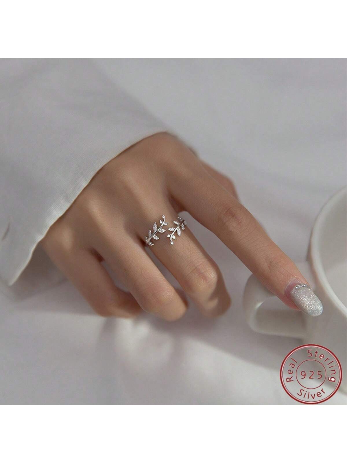 1 Piece Of Fashionable Cubic Zirconia S925 Sterling Silver Branch And Leaf Open Ring Suitable For Daily Wear By Women