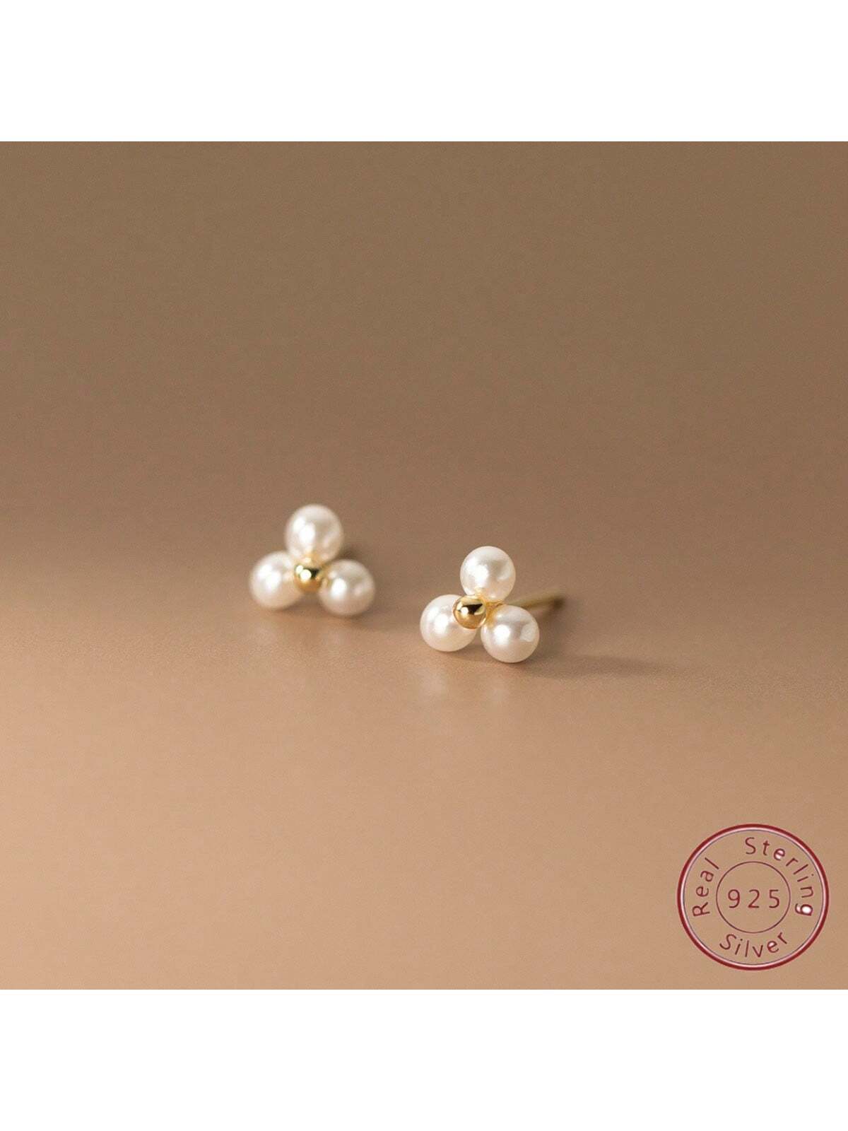 1pair Simple S925 Sterling Silver Design Three Faux Pearls Stud Earrings Suitable For Women Daily Wear Wedding Bridal Jewelry