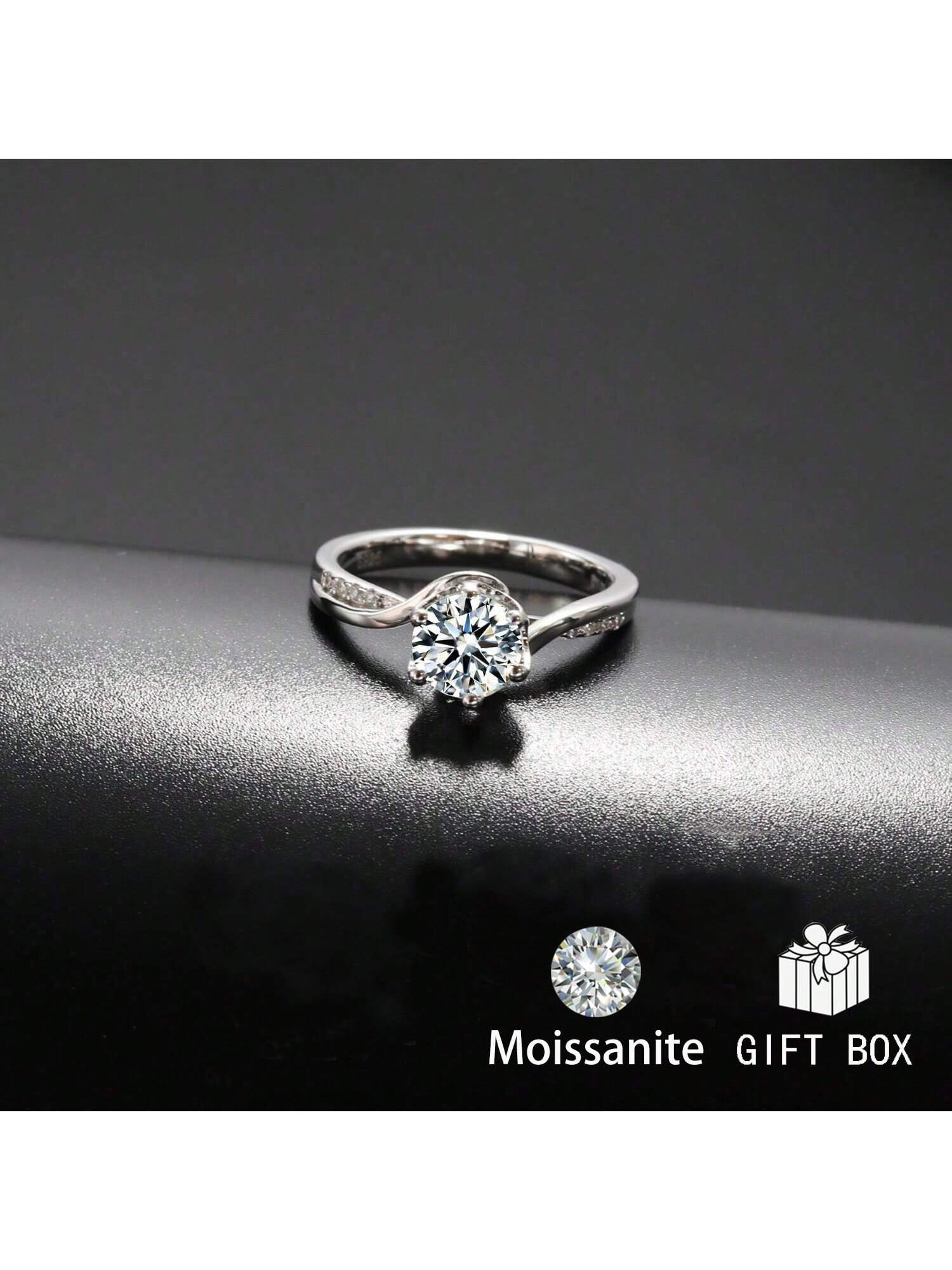 1pc Shiny 1ct Synthetic Moissanite S925 Silver Engagement Ring, Elegant Snowflake Style Wedding Anniversary Ring, Anniversary Gift-White-1