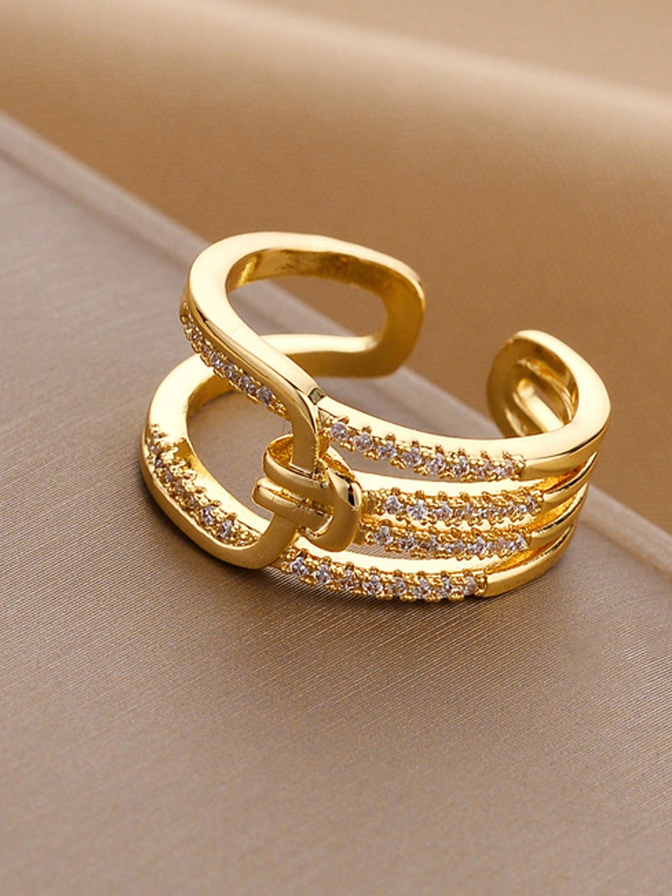 Multi-layers  Adjustable Ring for Women's Fashion Gold Plated Finger Rings Bridal Wdding Party Jewelry Gift for Lover Couple Friend Girlfriend-Yellow Gold-1