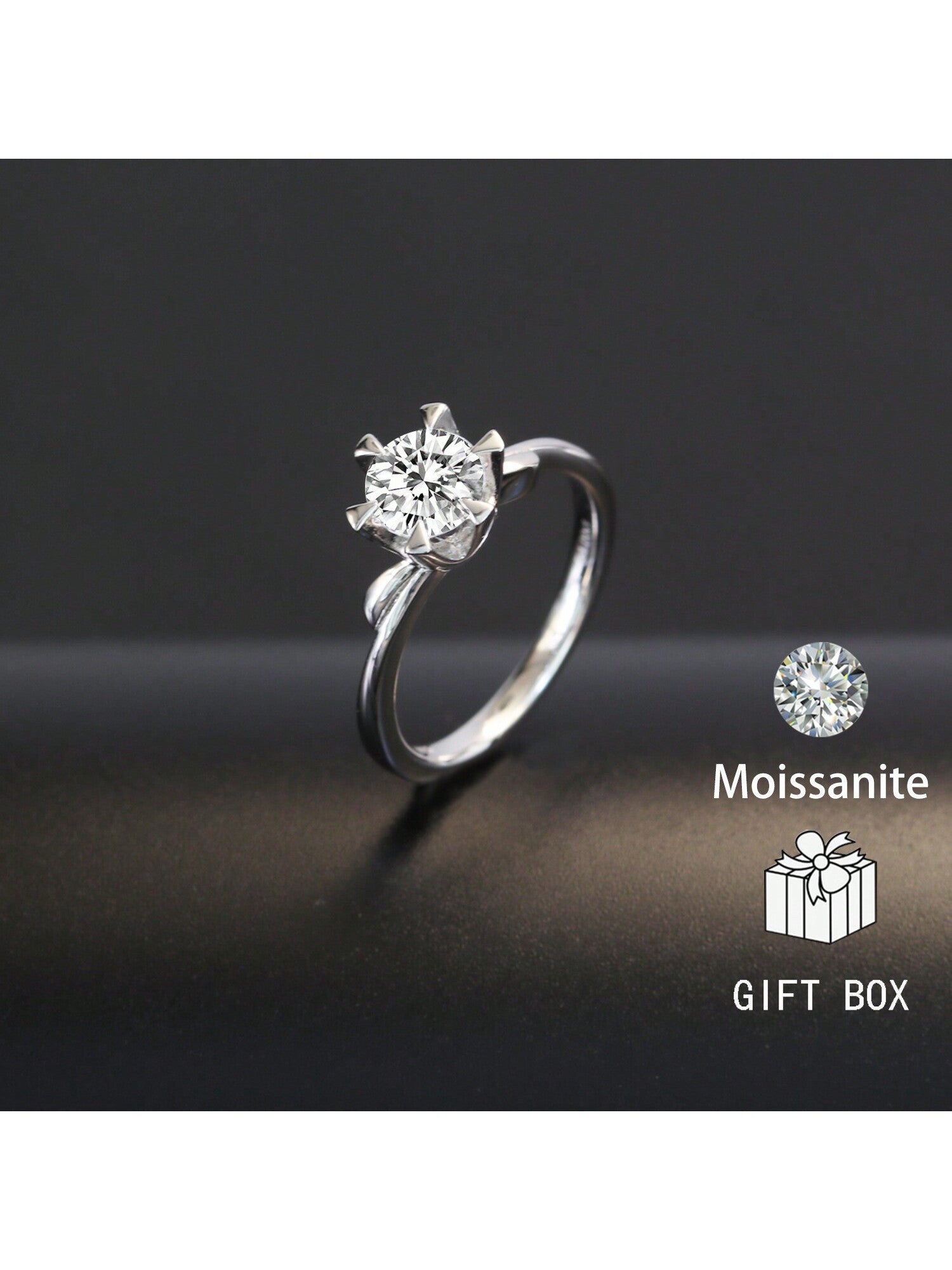 1pc 1ct Synthetic Moissanite Decor S925 Silver Engagement Ring, Elegant Snowflake Shape Wedding Anniversary Ring, Anniversary Gift-White-1