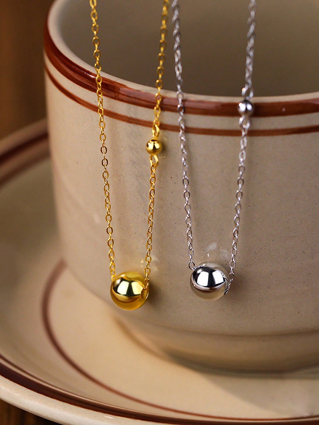 1pc Simple & Fashionable 925 Sterling Silver Sphere Pendant Necklace For Women As A Gift Or Daily Wear-Yellow Gold-1