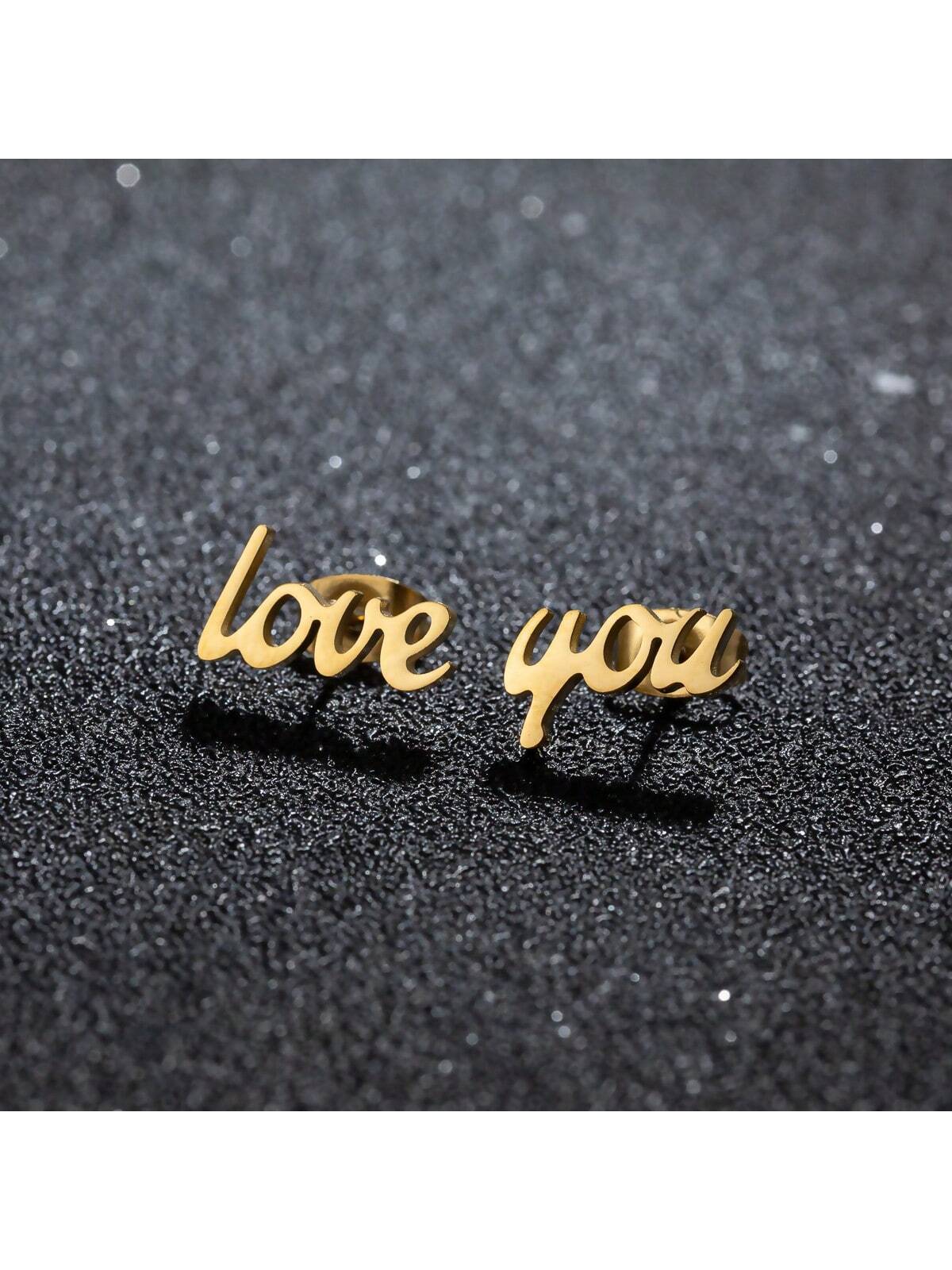 1Pair Stainless Steel Earrings Love you Cute Style Fashion Stud Earrings Classic Simple Earrings For Women 2023 Jewelry Wedding Party NEW-Gold-1