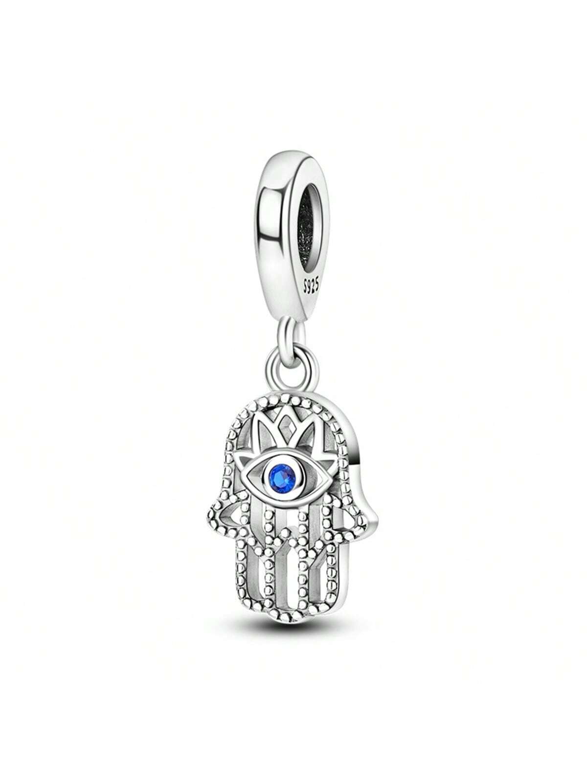 1pc 925 Sterling Silver Turkish Evil Eye Amulet Pendant With Creative Diy Cubic Zirconia & Blue Crystal Beads, Suitable For Matching Bracelet-Apricot-1