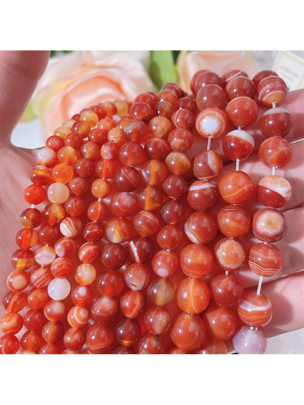 6/8/10mm Natural Stone Red Striped Agate Gemstone Round Loose Spaced Beads, Diy For Making Bracelet Jewelry Accessories-Red-1