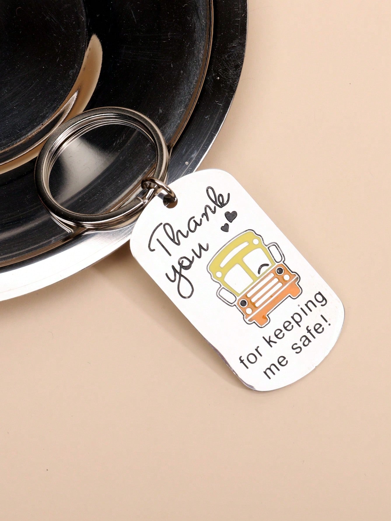 "Thank You For Keeping Me Safe!" Keyring School Bus Driver Appreciation Keychain Gifts Jewelry For Kids Bus Driver Thanksgiving Daily Gifts New Year Gift Birthday Key Chain Gift-Silver-1