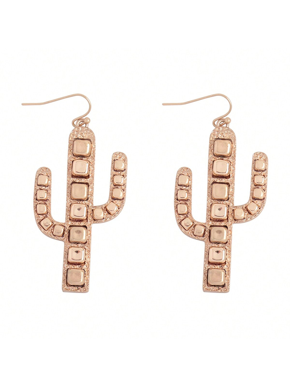 Cactus Metal Block Ccb Drop Earrings-MATTE GOLD-1