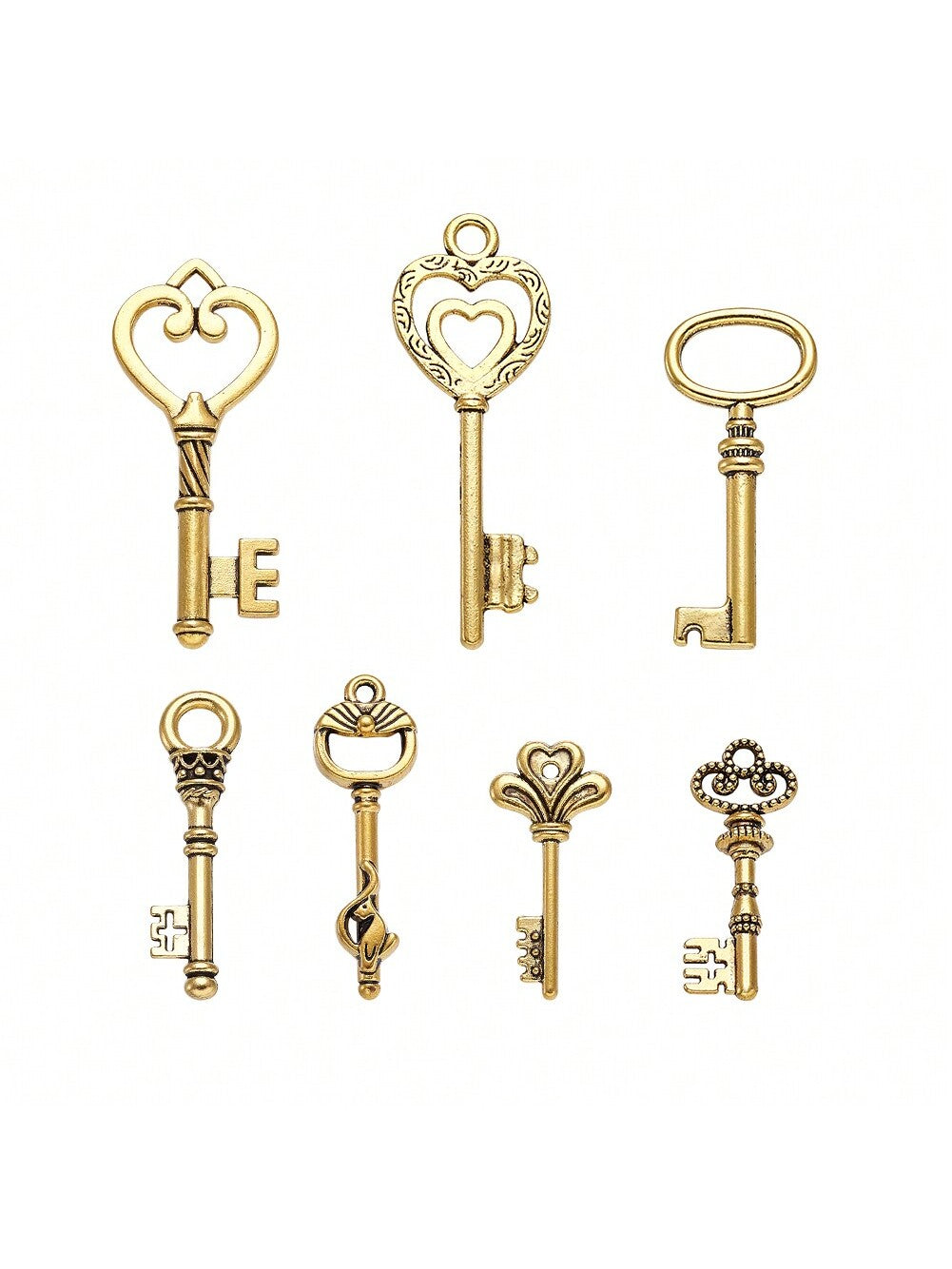 100g (Approximately 60 Pieces) Gold Color Key Shaped Alloy Pendants, Suitable For Making Unisex Personalized Casual Style Trendy Jewelry. Durable & Oxidation Resistant Jewelry Accessories-Gold-1