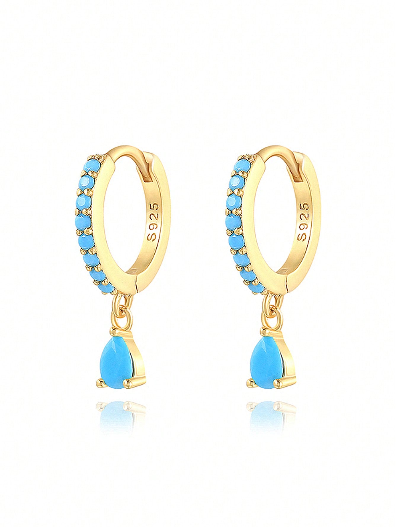 1Pair Round Turquoise Hoop Earrings For Women S925 Sterling Silver Color Daily Wear Fine Jewelry Engagement Birthday Valentine'S Day Gifts Wedding Bridal Jewelry-Gold-1