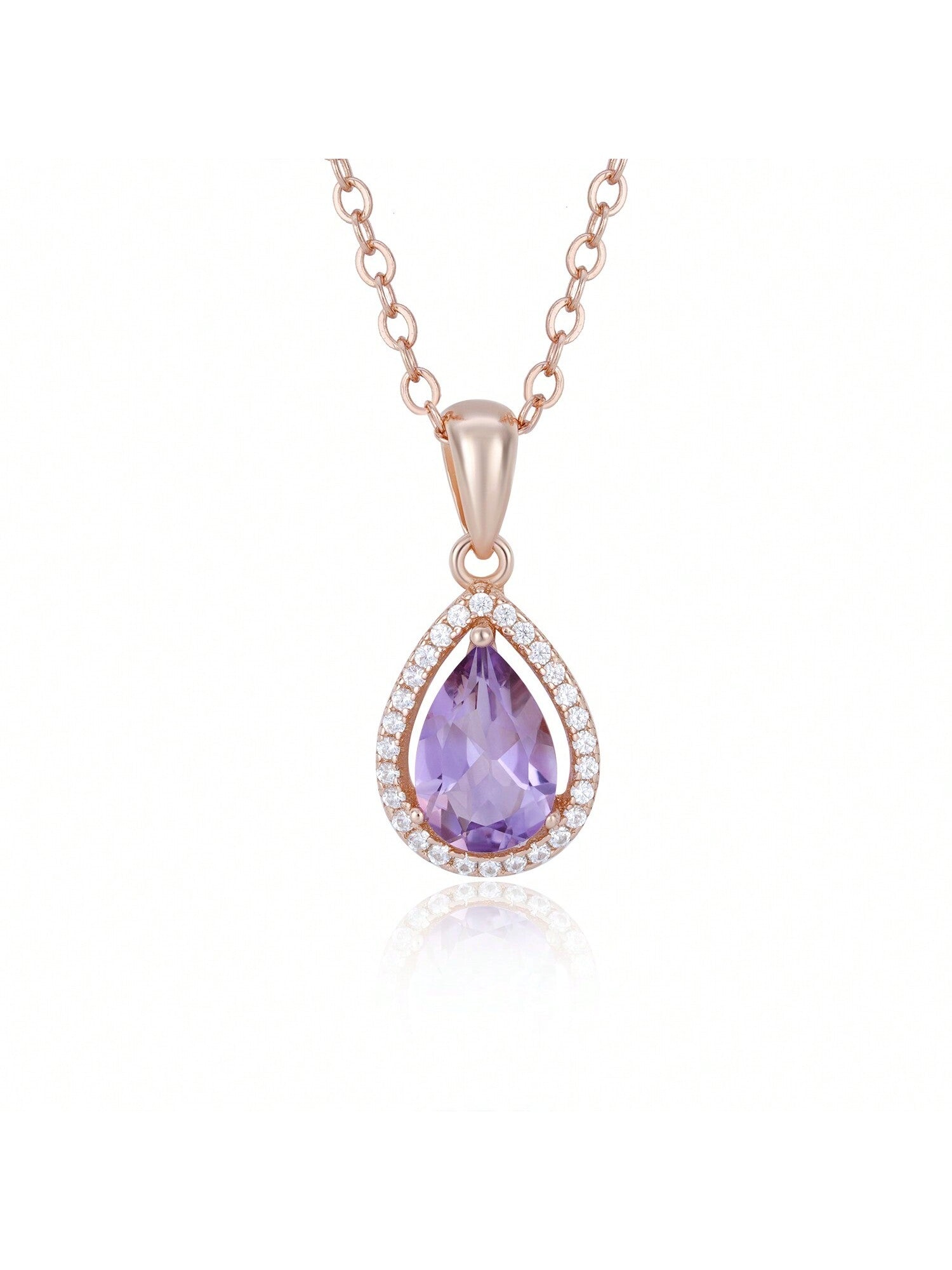 Luxury 925 Sterling Silver Teardrop Pendant Necklace With Natural Amethyst Gemstone. Perfect For Parties And Daily Wear-Purple-1