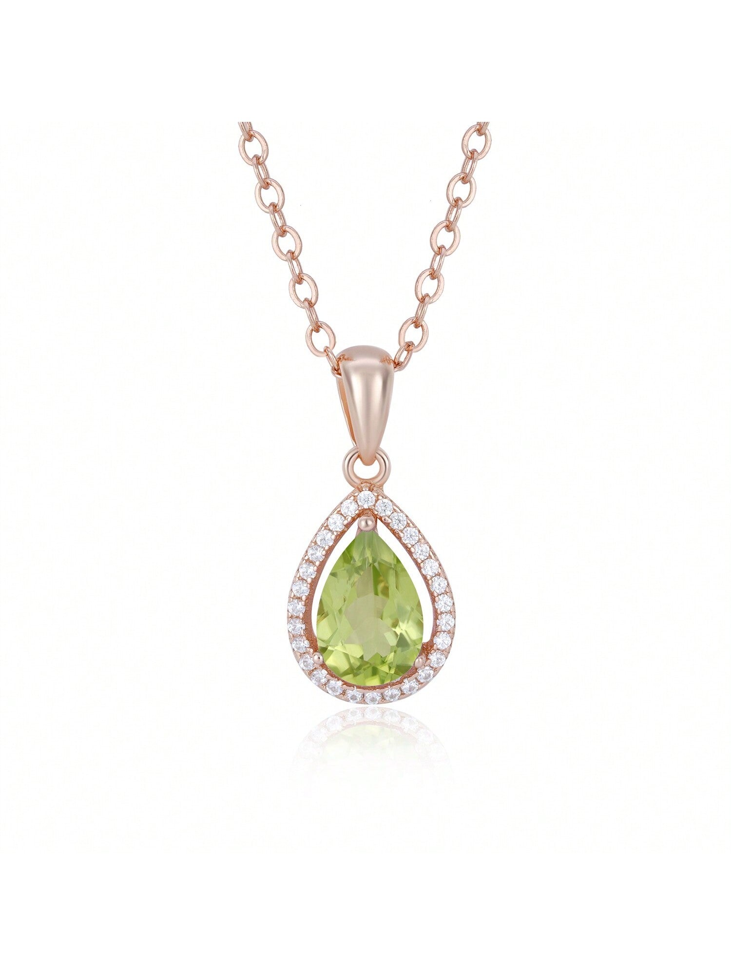 Luxury 925 Sterling Silver Water Drop Shaped Pendant Necklace With Natural Olivine Stone, Perfect For Parties And Daily Wear-Green-1