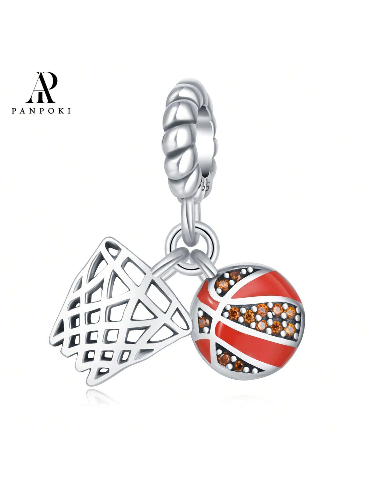 1 PCS 925 Sterling Silver Sports Interest Balls Charms Basketball & Basketball Hoop Pendant Original Bracelet Necklace DIY Jewelry Fit For Birthday Gifts Women Gifts-Red-1