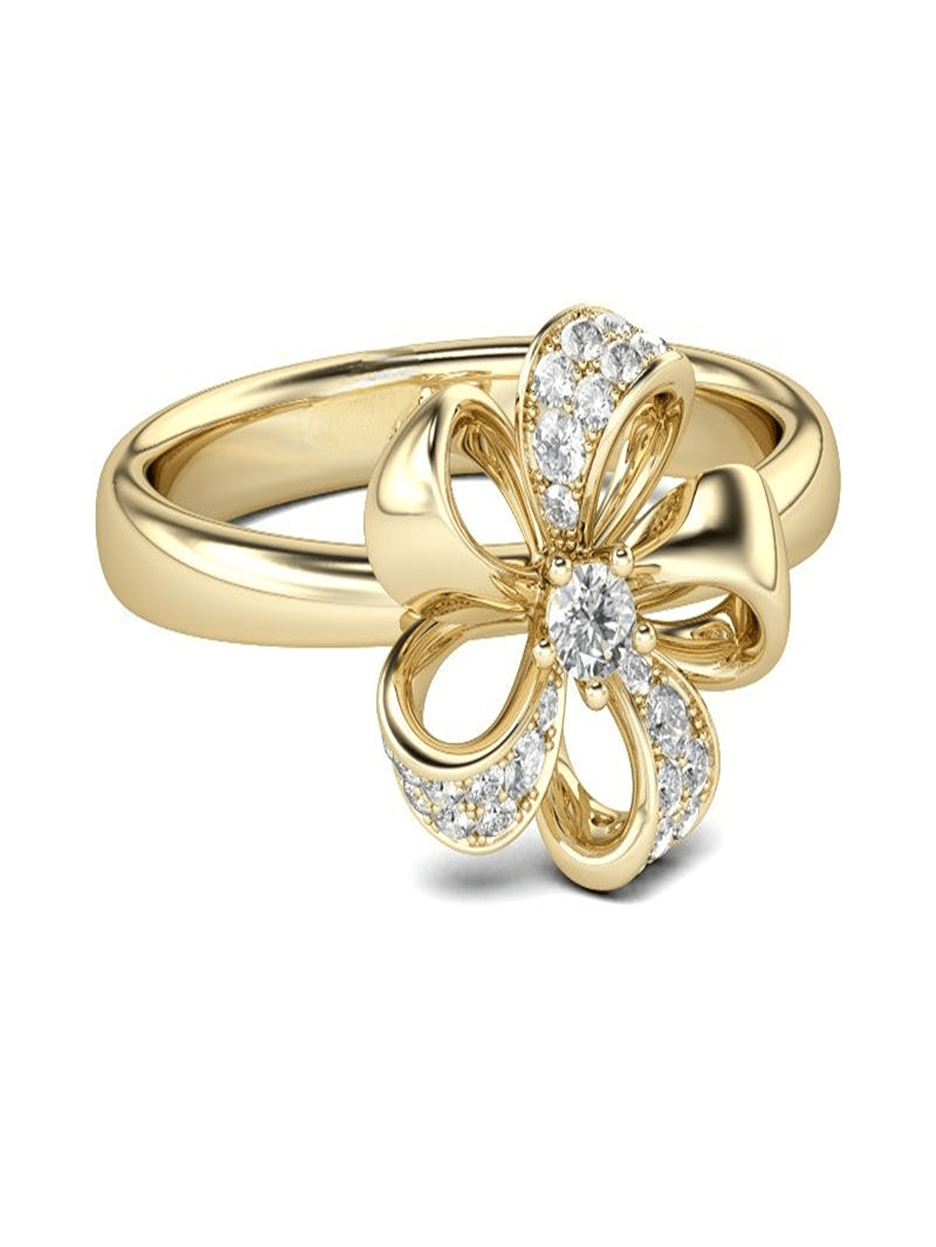 New Style Flower Ring Cubic Zirconia Rose Ring Women'S Ring Wedding/Engagement Ring-Gold-1