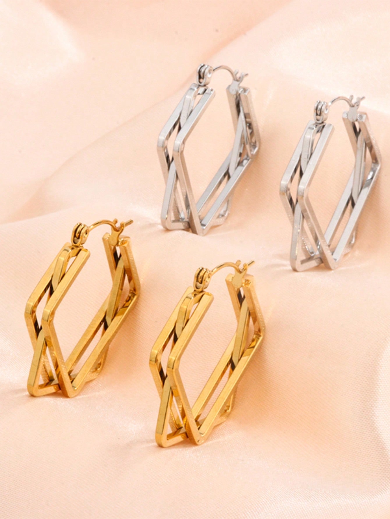 1 Pair Of Fashionable Geometric Irregular Plated 18k Women's Earrings-Gold-1