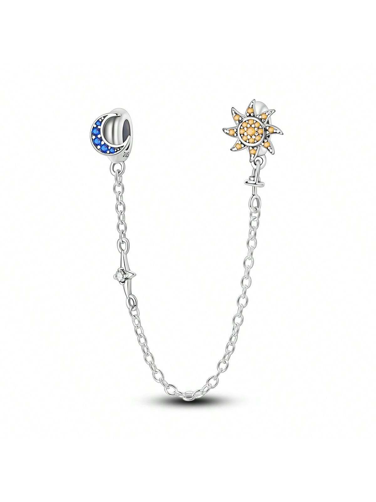 925 Sterling Silver Sun Moon And Star Safety Chain Charm For Bracelet Necklace DIY Charms Fine Jewellery Gifts