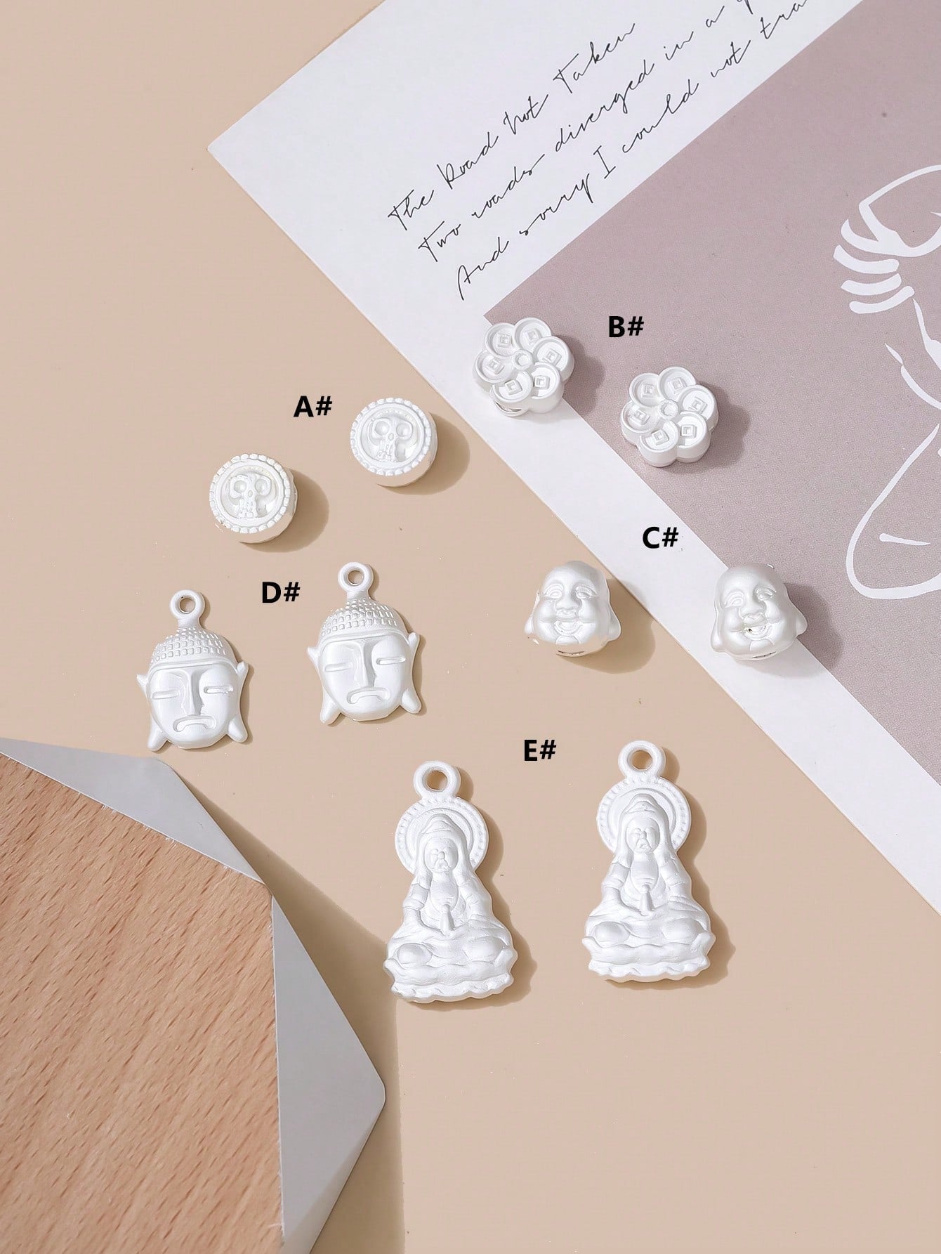 4pcs Anti-Silver Plating Alloy Guanyin Buddha Shaped Charm Set For Diy Earrings Necklaces Bracelets-White-1