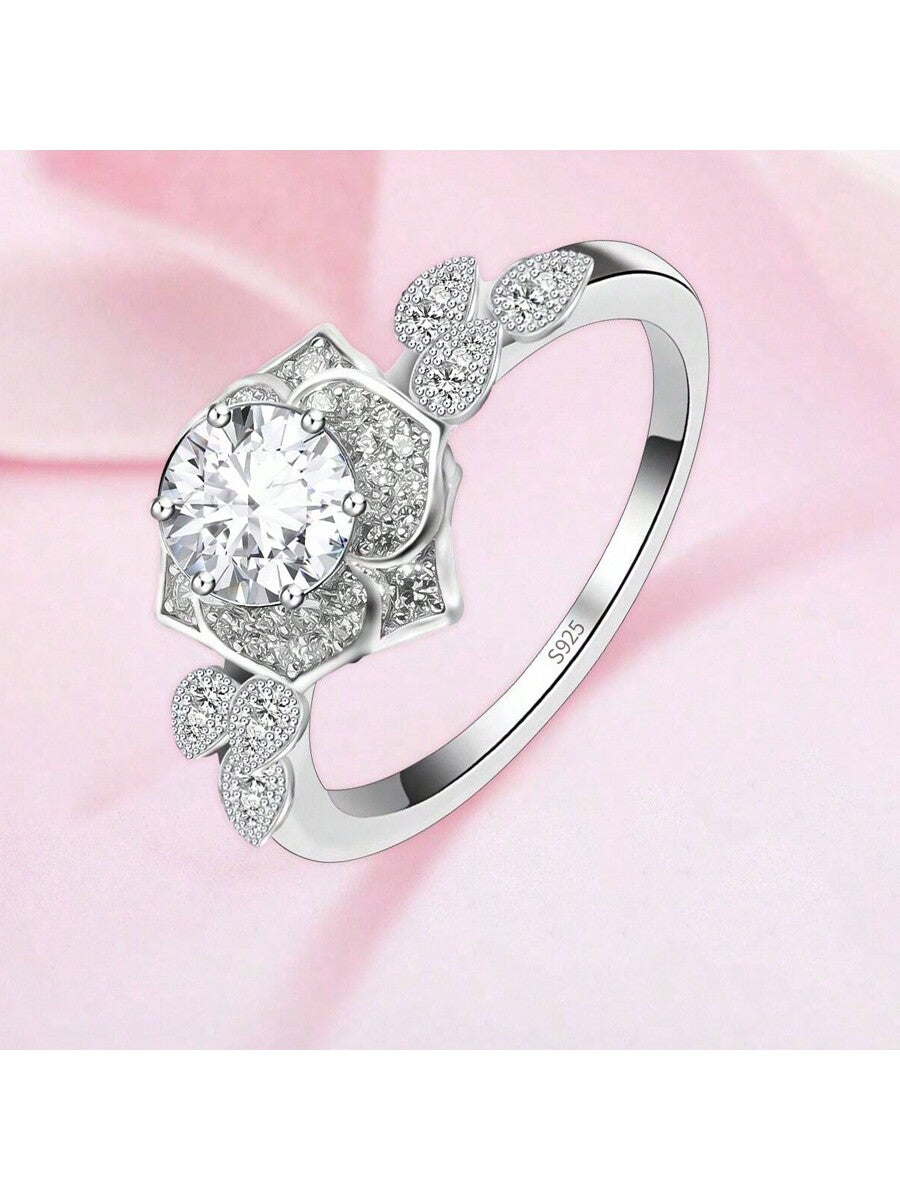 1pc S925 Sterling Silver Rectangle Shaped Wedding Ring Set With 3.2ct Diamond-Multicolor-1