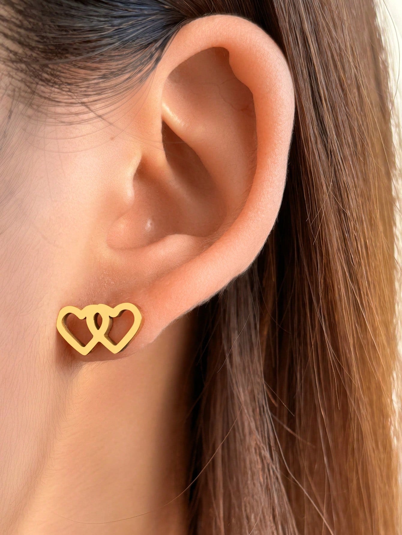 Stainless Steel Dainty Simple Heart Earrings For Women-Gold-1