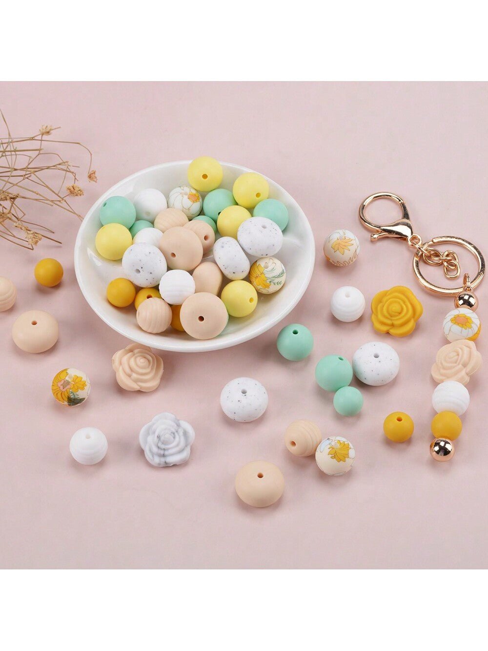 48pcs/Set Silicone Beads 12/15mm Round Beehive Rose Flower  Beads 19mm Abacus Silicone Rubber Beads Multi-Style And Multicolor Mixed Pack Kit For Key Chain/Bracelet/Necklace/Bracelet /DIY Jewelry  Crafts Production--1