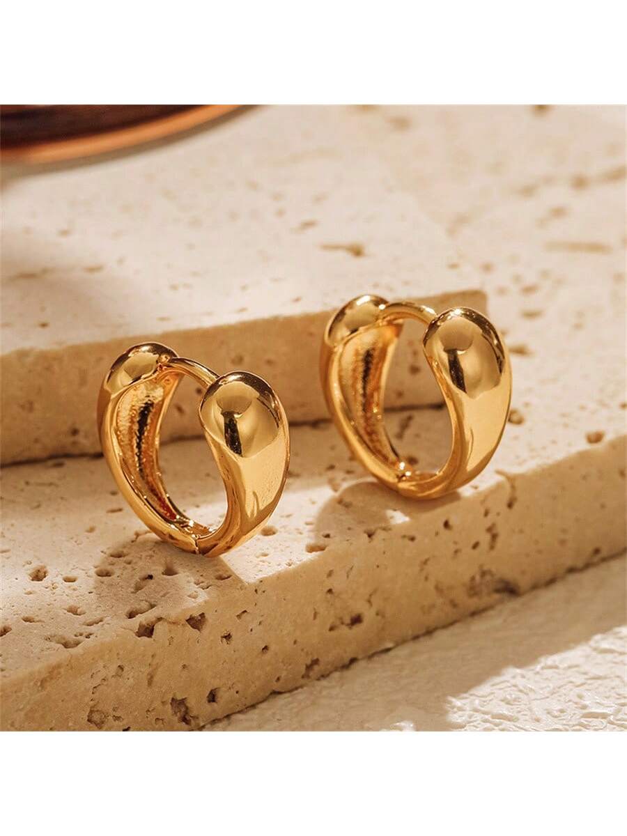 1pair 18k Gold Plated Copper Colorfast Simple Hoop Earrings With Smooth Surface For Women's Daily Wear-Yellow Gold-1