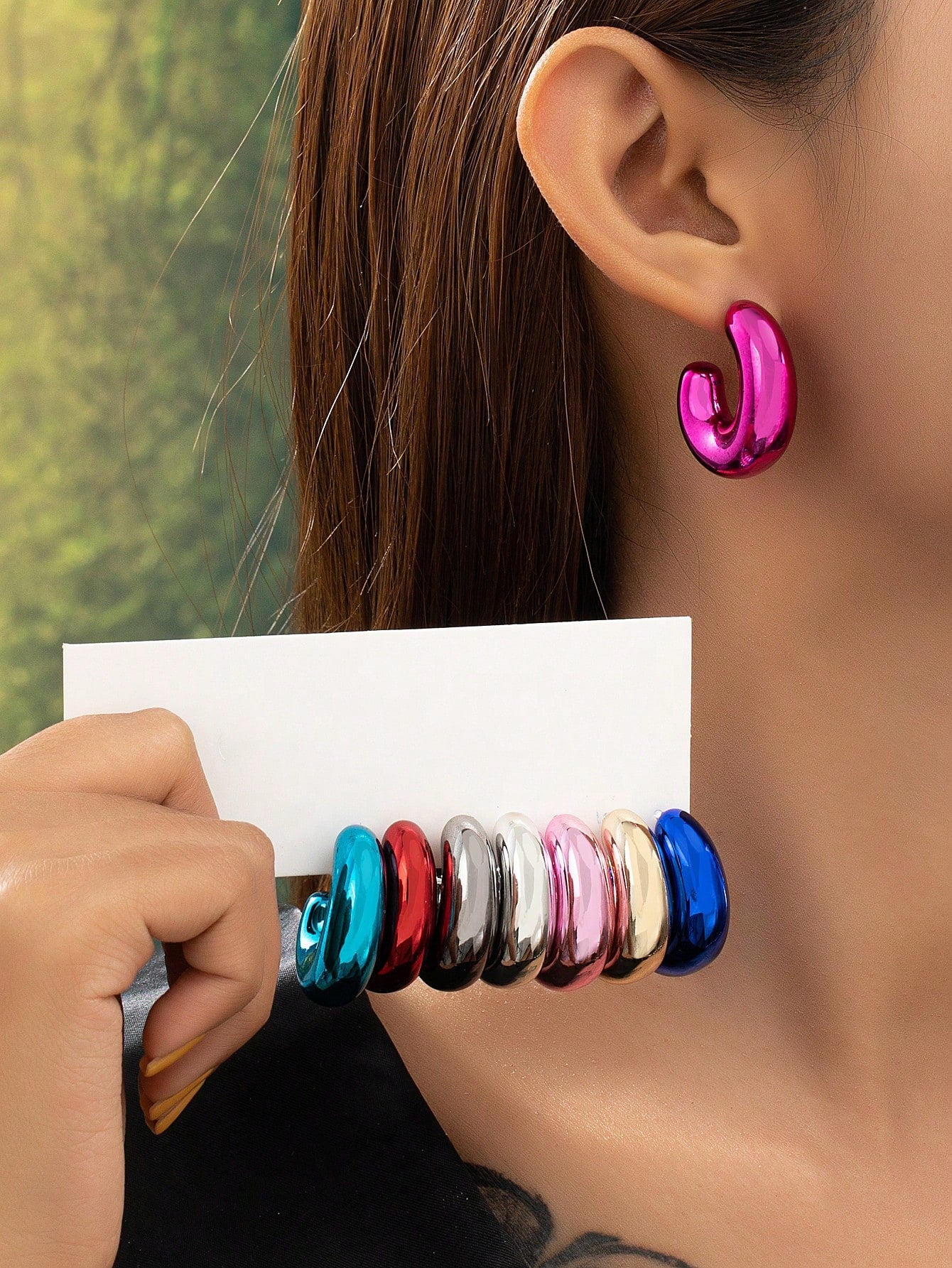 1pair Personality Rainbow Coated Shiny Earrings Set For Women, Including Ear Studs And Hoop Earrings-Multicolor-1