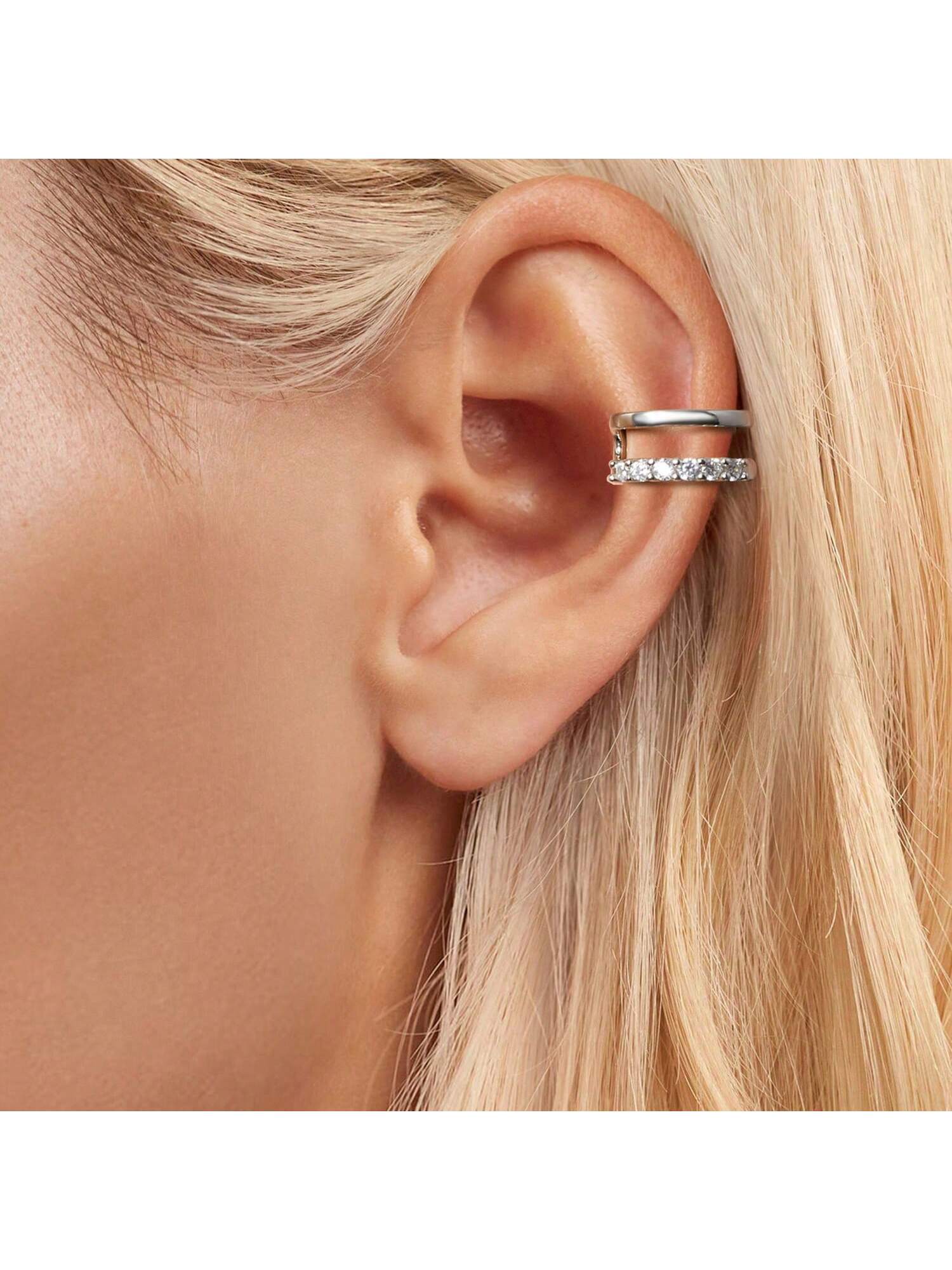 1pair 925 Sterling Silver Simple Double Layer Ear Clip For Women Ear Clip Fine Jewelry Birthday Festival Gift-Silver-1