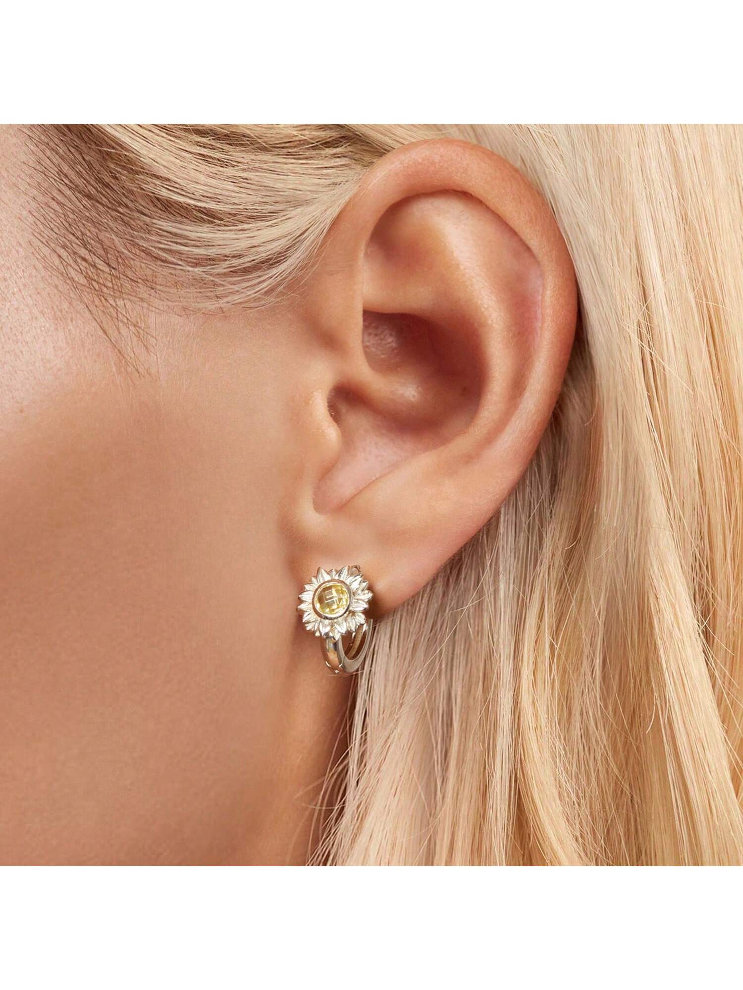 1pair Fashion Sunflower Hoop Earrings Charm For Women 925 Sterling Silver Hoop Earrings-Silver-1