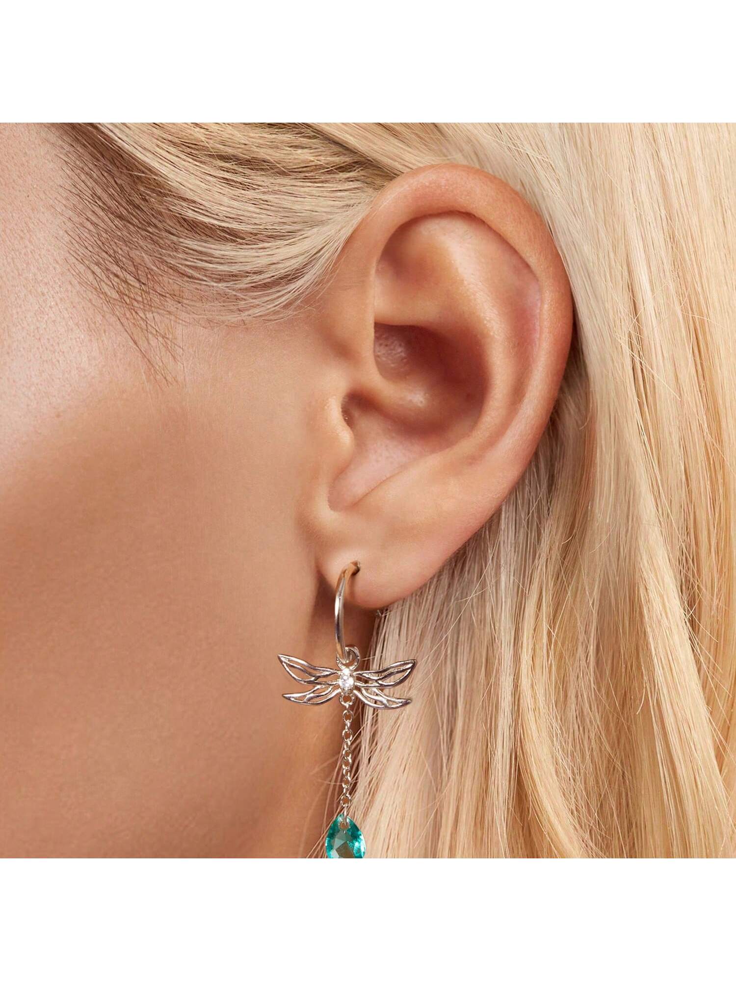 1pair Authentic 925 Sterling Silver Elegant Dragonfly Tassel Stud Earrings For Women Wedding Fashion Jewelry-Silver-1