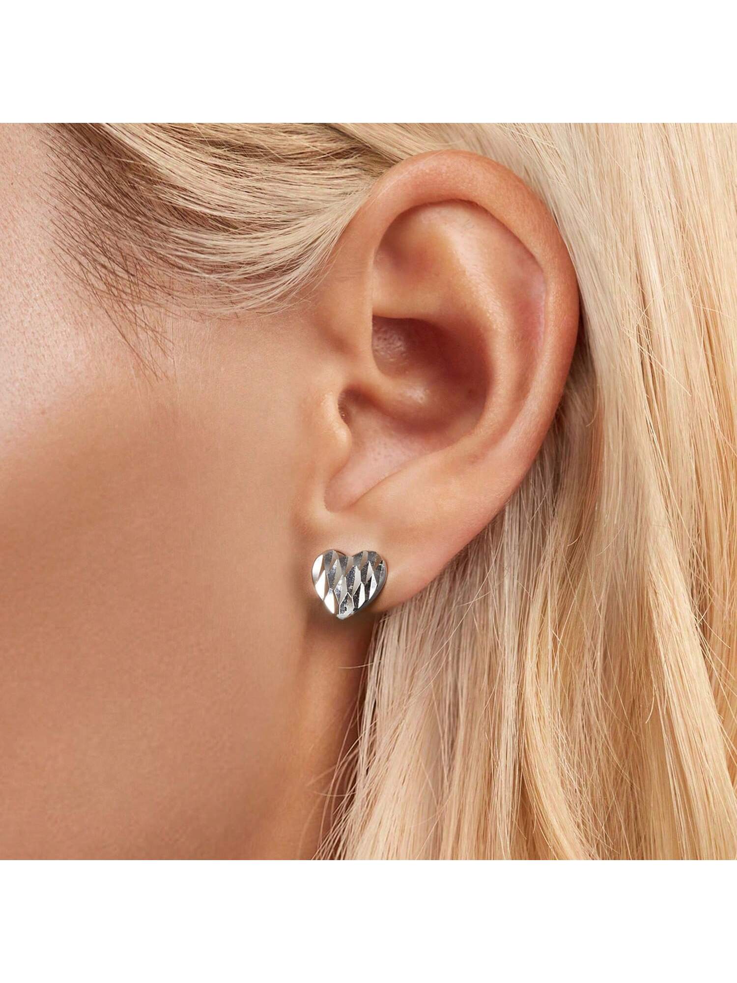 1pair 925 Sterling Silver Heart Shape Carvings Stud Earrings For Women Birthday Party Gift-Silver-1