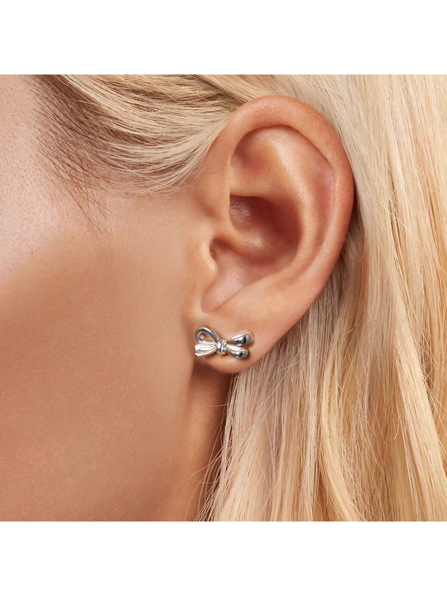 1pair Lovely 925 Sterling Silver Bow-Shaped Earrings Fashion Style Hoop Earrings Wedding Party Gift-Silver-1