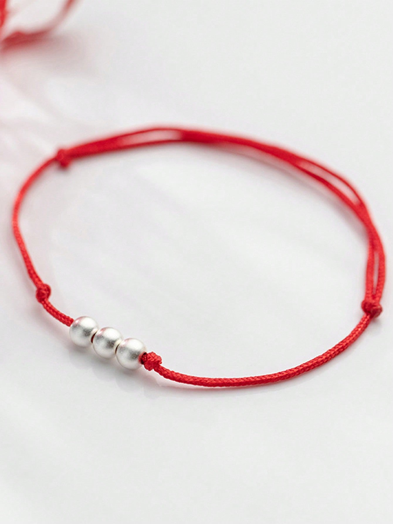 1pc Minimalist 925 Sterling Silver Woven Red Rope Bracelet, Adjustable, Suitable For Daily Wear And Diy-Red-1