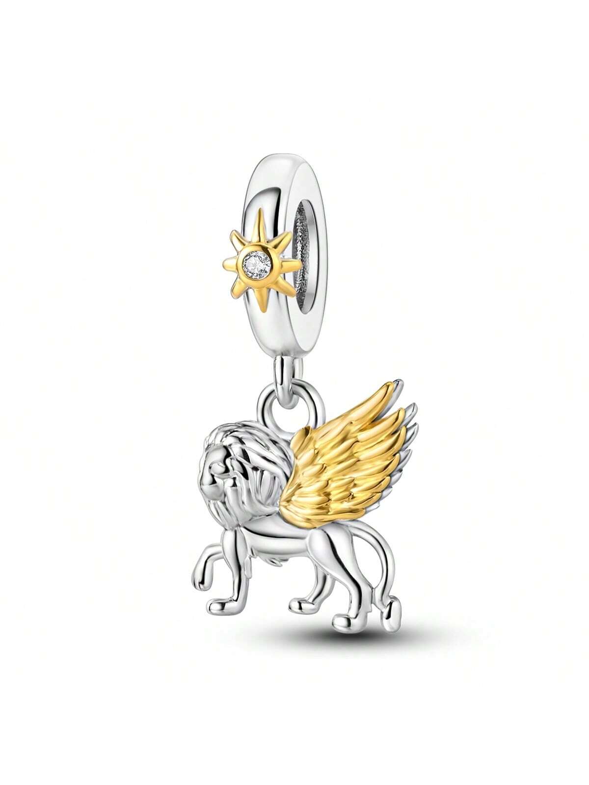 1pc Silver-Plated Lucky St. Mark'S Lion Protected By The Sun Zirconia Pendant Suitable For Diy Bracelet And Necklace Making-Silver-1