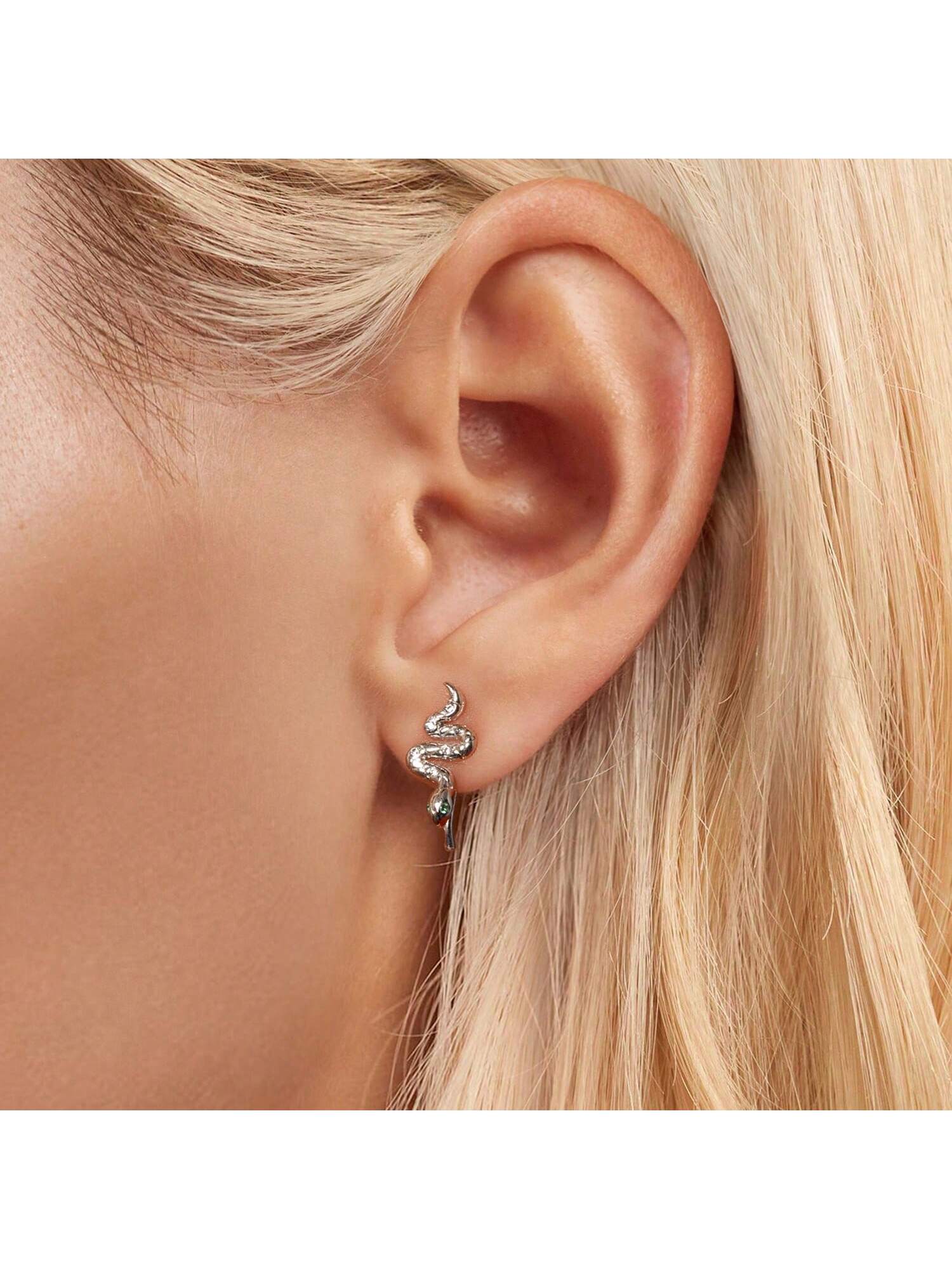 1pair 925 Sterling Silver Lucky Snake Ear Cuff Animal Hoop Earrings For Women Original Design Fine Jewelry-Silver-1