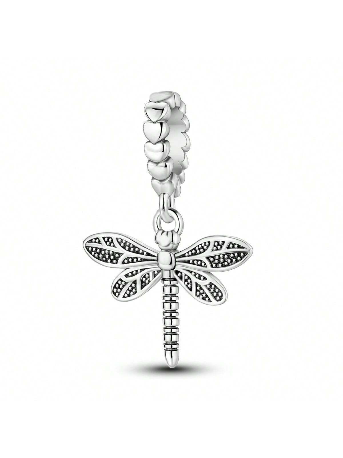 1pc Classic Vintage Heart Shaped & Dragonfly-Insect Design Unisex Pendant, Perfect For Diy Bracelet Or Necklace-Silver-1