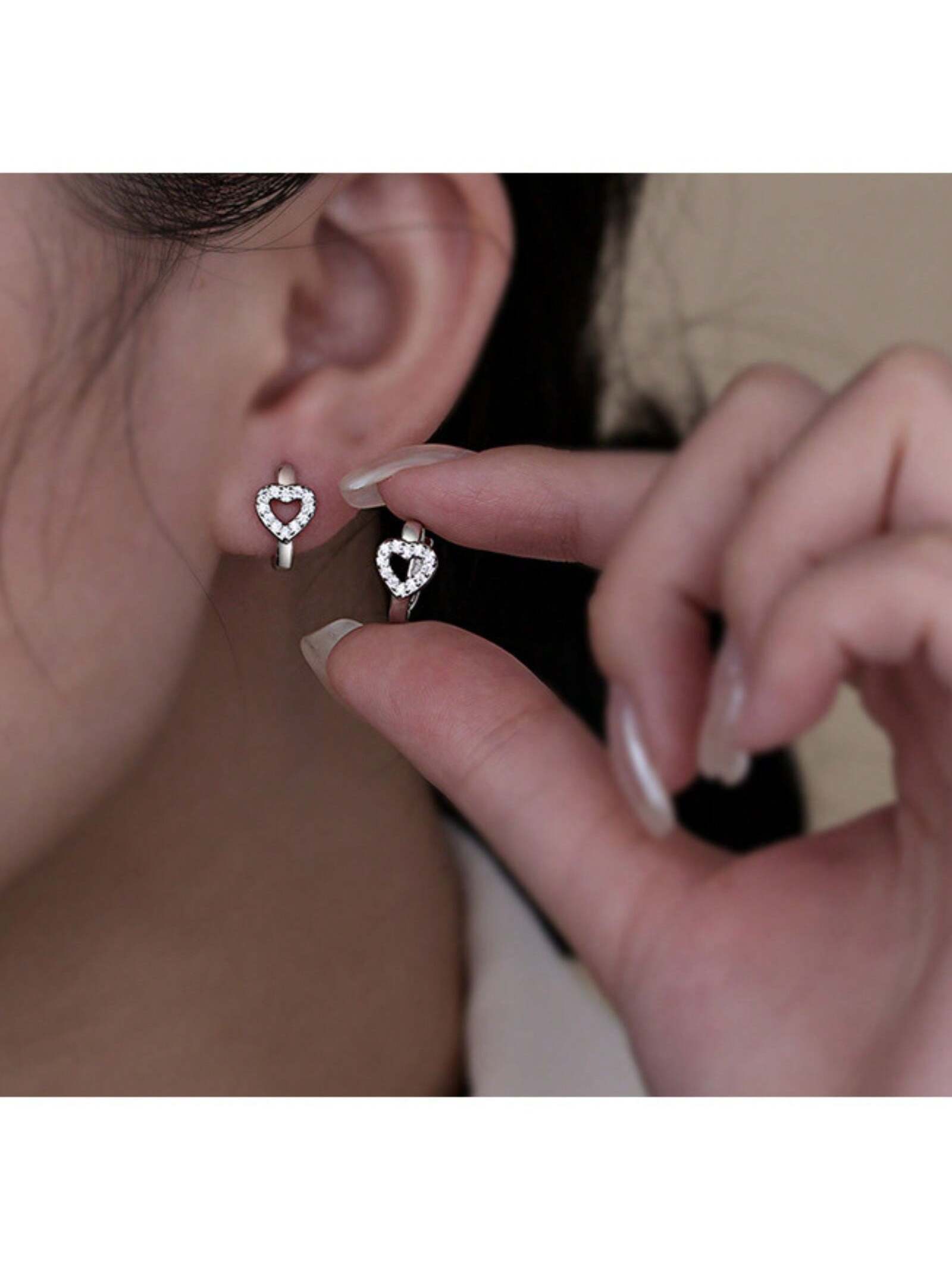 Small Love Heart Shaped Ear Cuff Earrings, A Jewelry Gift For Women Or Couples--1