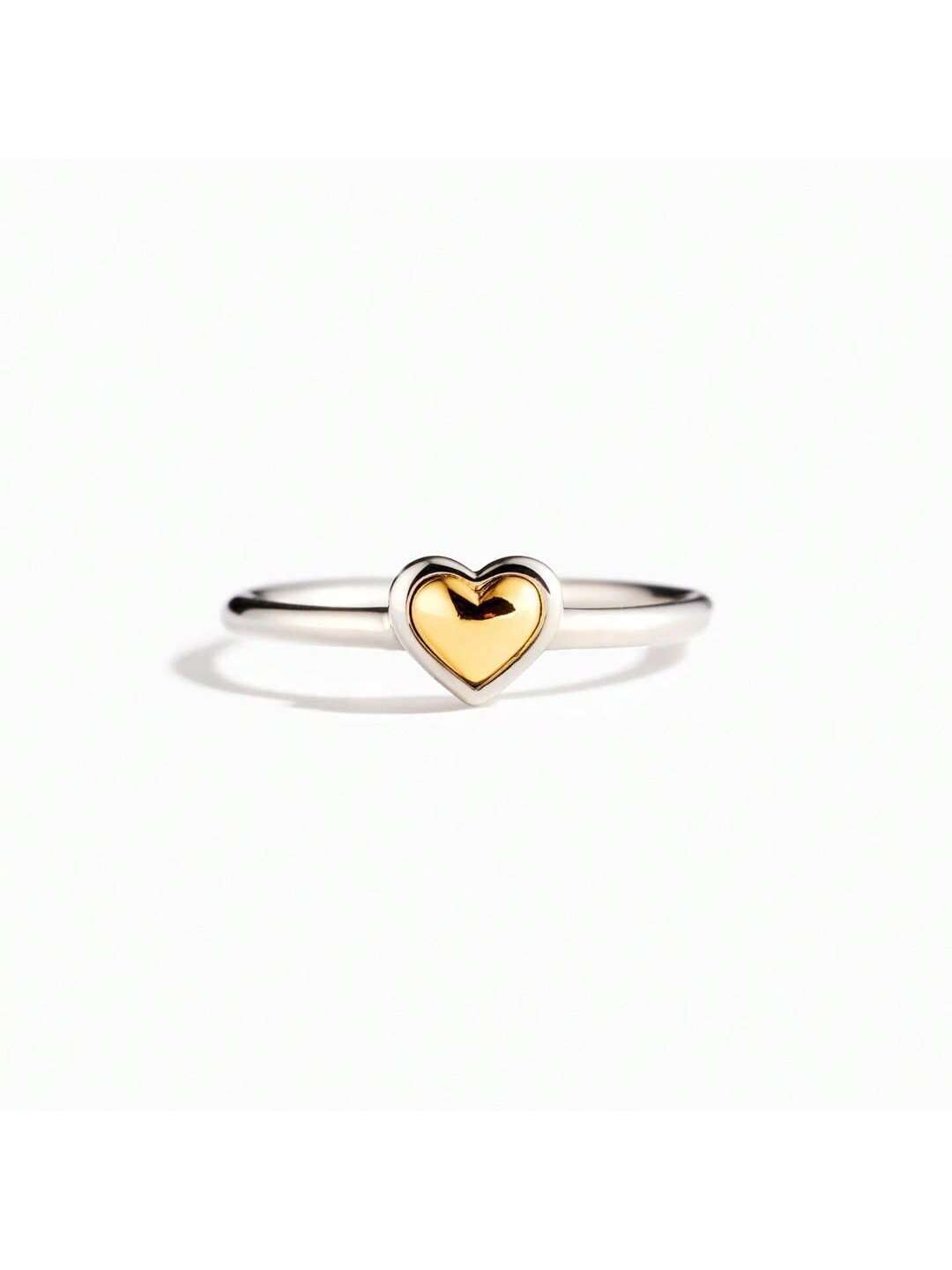 pc S925 Sterling Silver Double Heart Two Tone Ring For Women, Minimalist & Elegant European Style Silver Finger Ring For Daily Wear