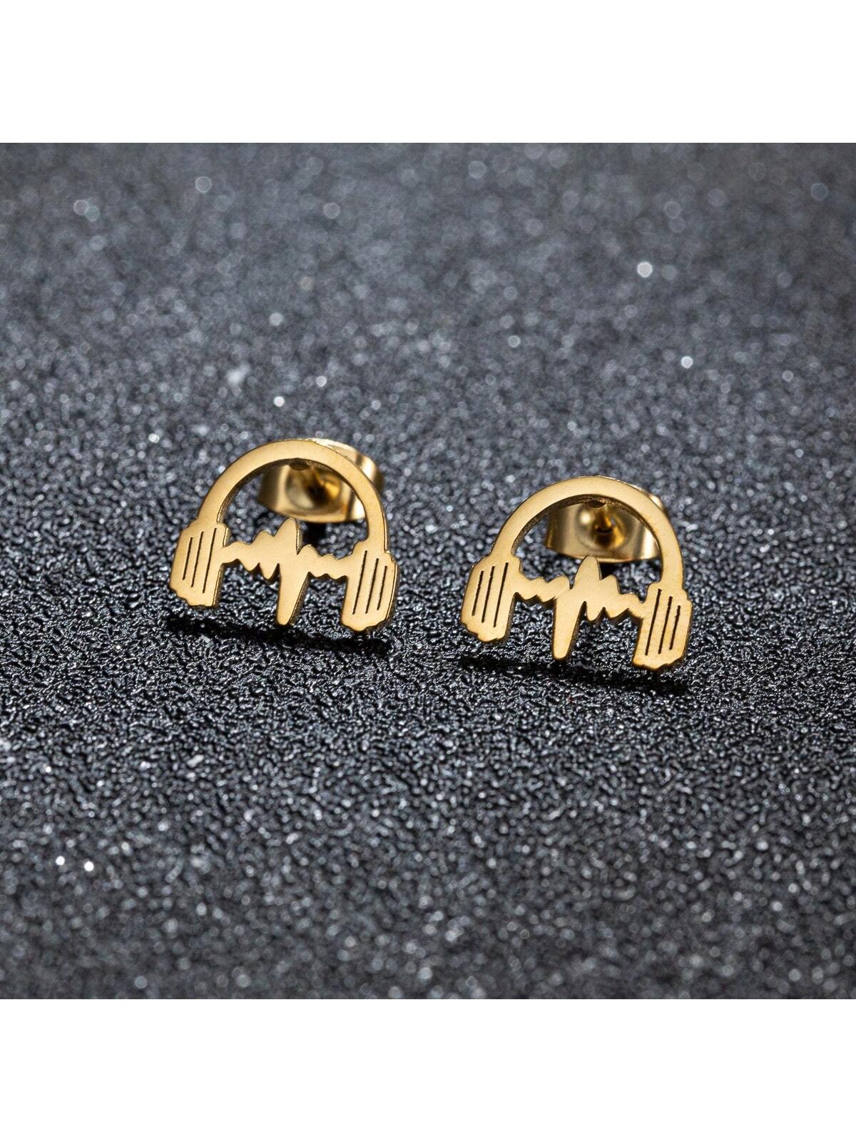 1Pair Stainless Steel Musical Instrument Pierced Jewelry Earrings Lover Gift-Gold-1