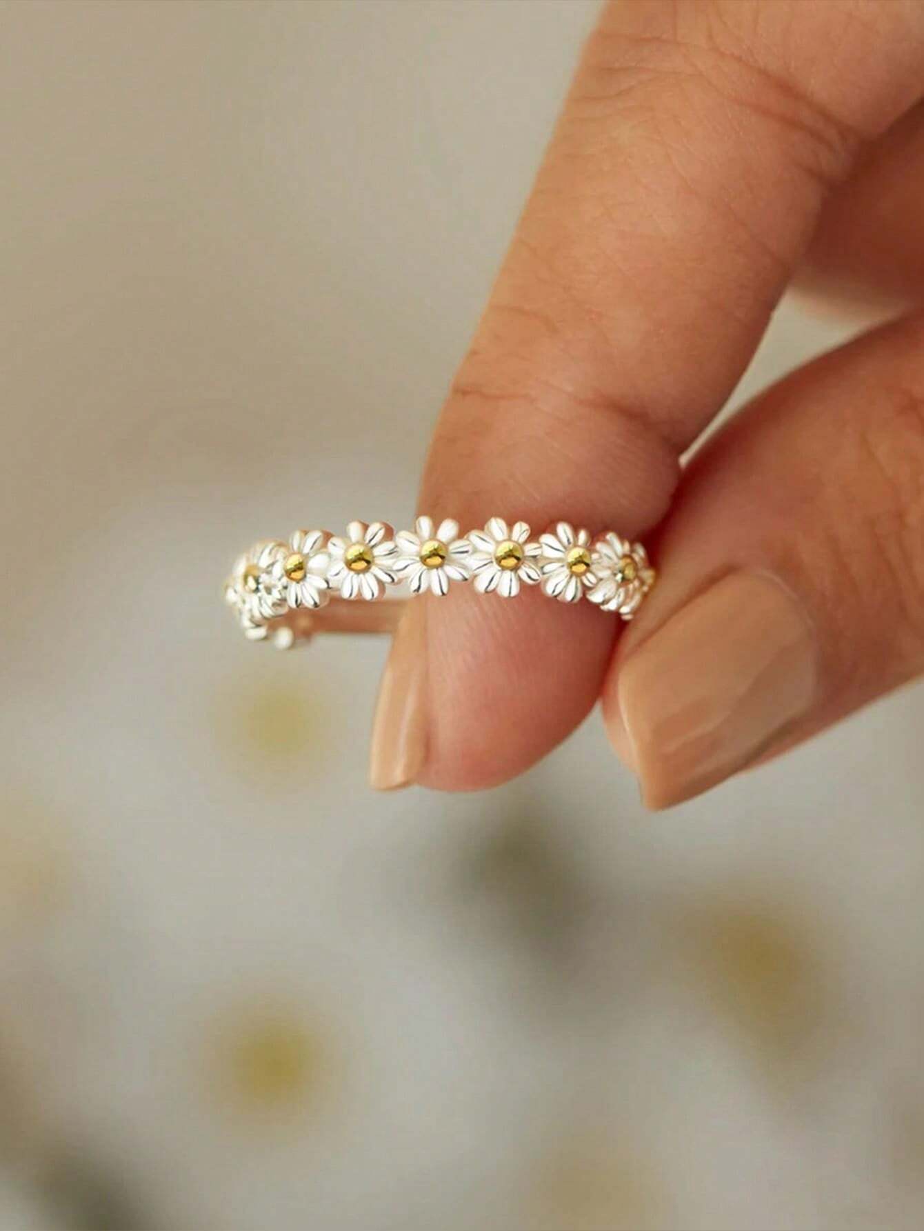 Stylever 1pc Sweet Flower Ring Ladies Jewelry For Women s925 Sterling Silver Elegant Daisy Ring Fine Jewelry Gift For Girls Summer Daily Life Decor