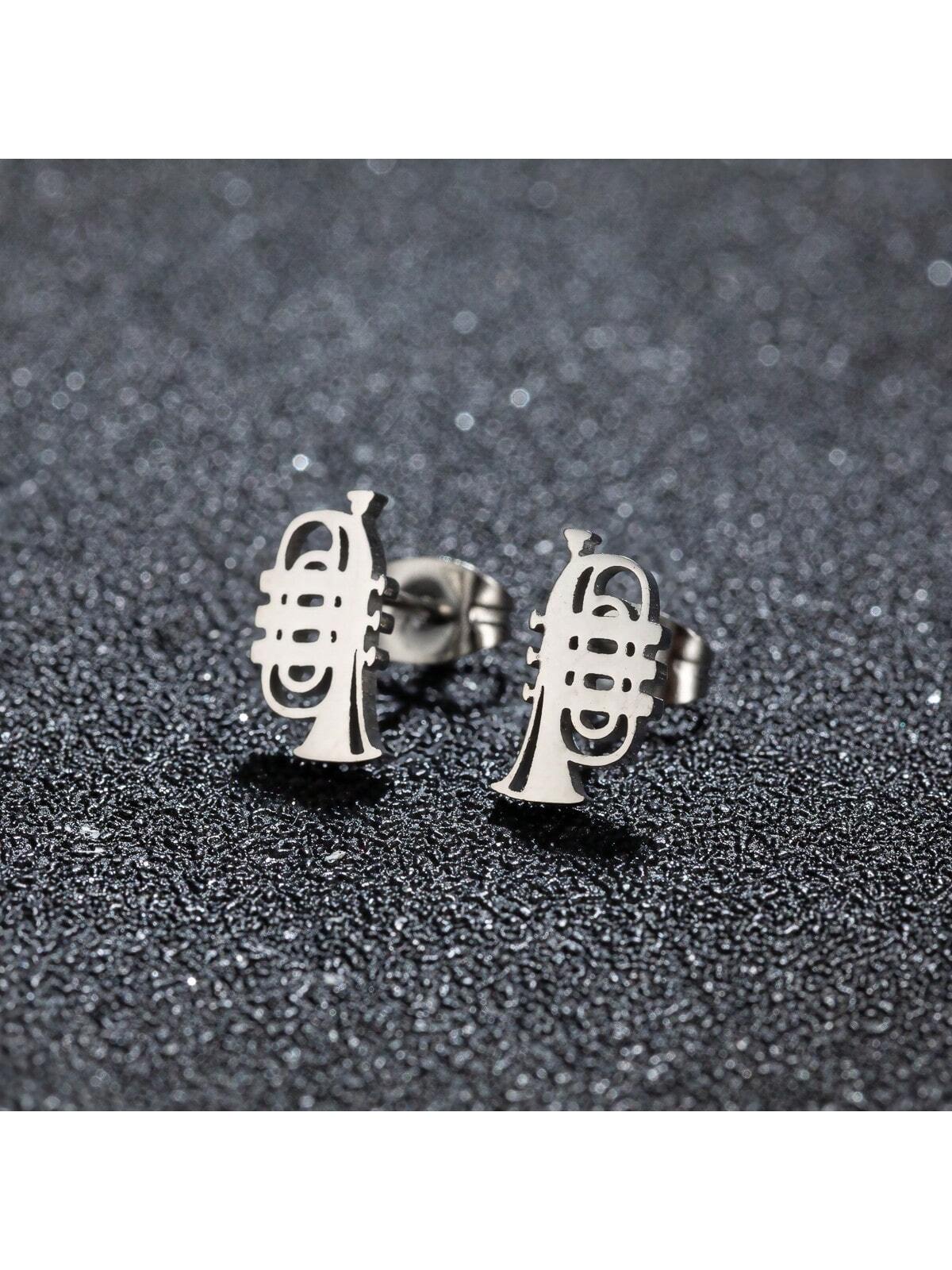 1Pair Stainless Steel Instrumental Saxophone Earring For Woman Mother Gift Musical Jewelry-White-1