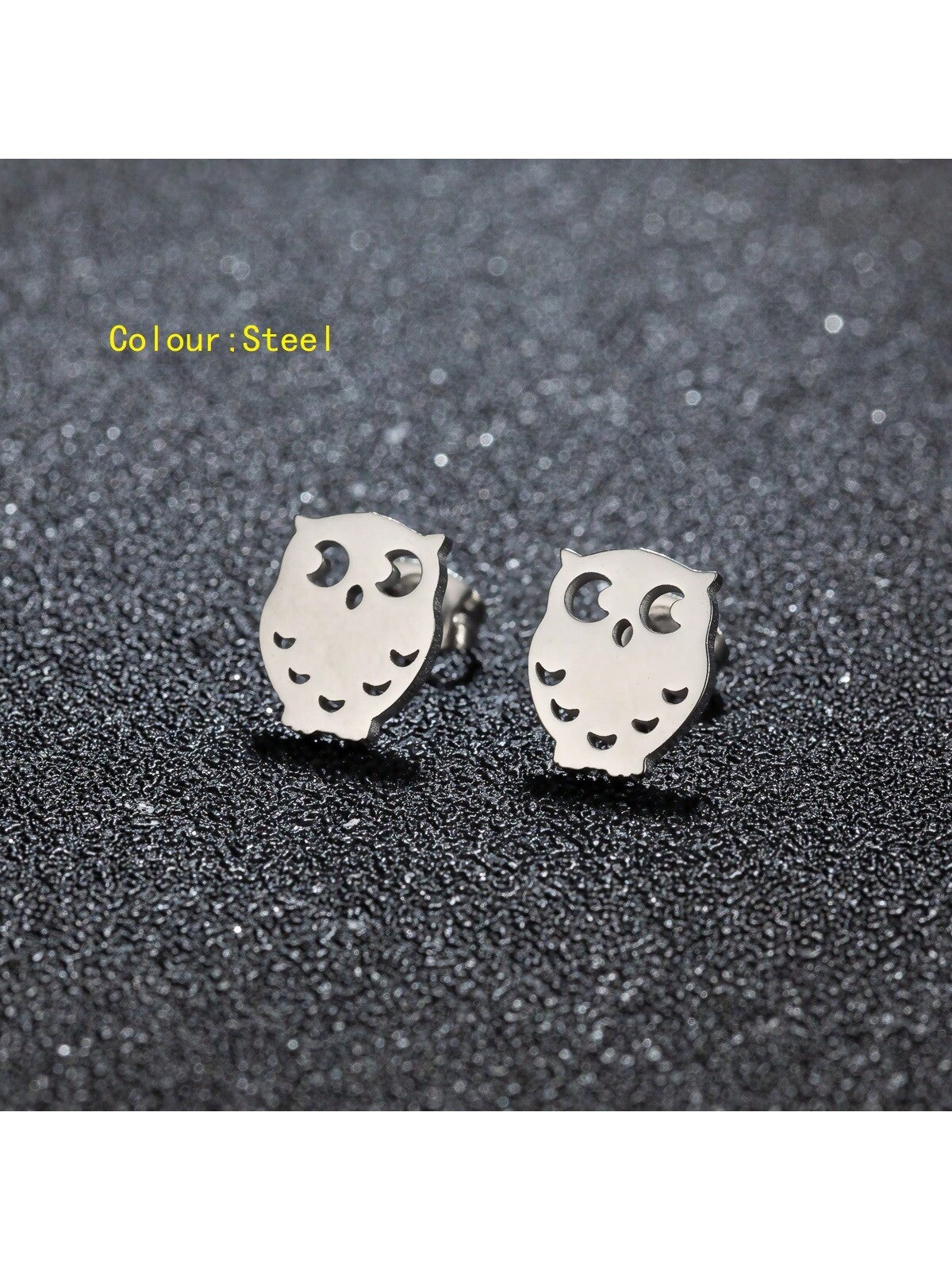 1Pair Punk Stainless Steel Owl Earrings For Women Fashion Cute Animal Earings Jewelrys Owl Studs Pendientes Accessories-White-1