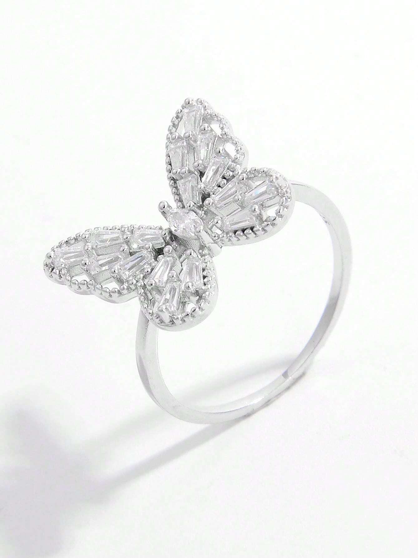 1pc Fashionable 925 Sterling Silver Butterfly Ring With Zirconia For Women