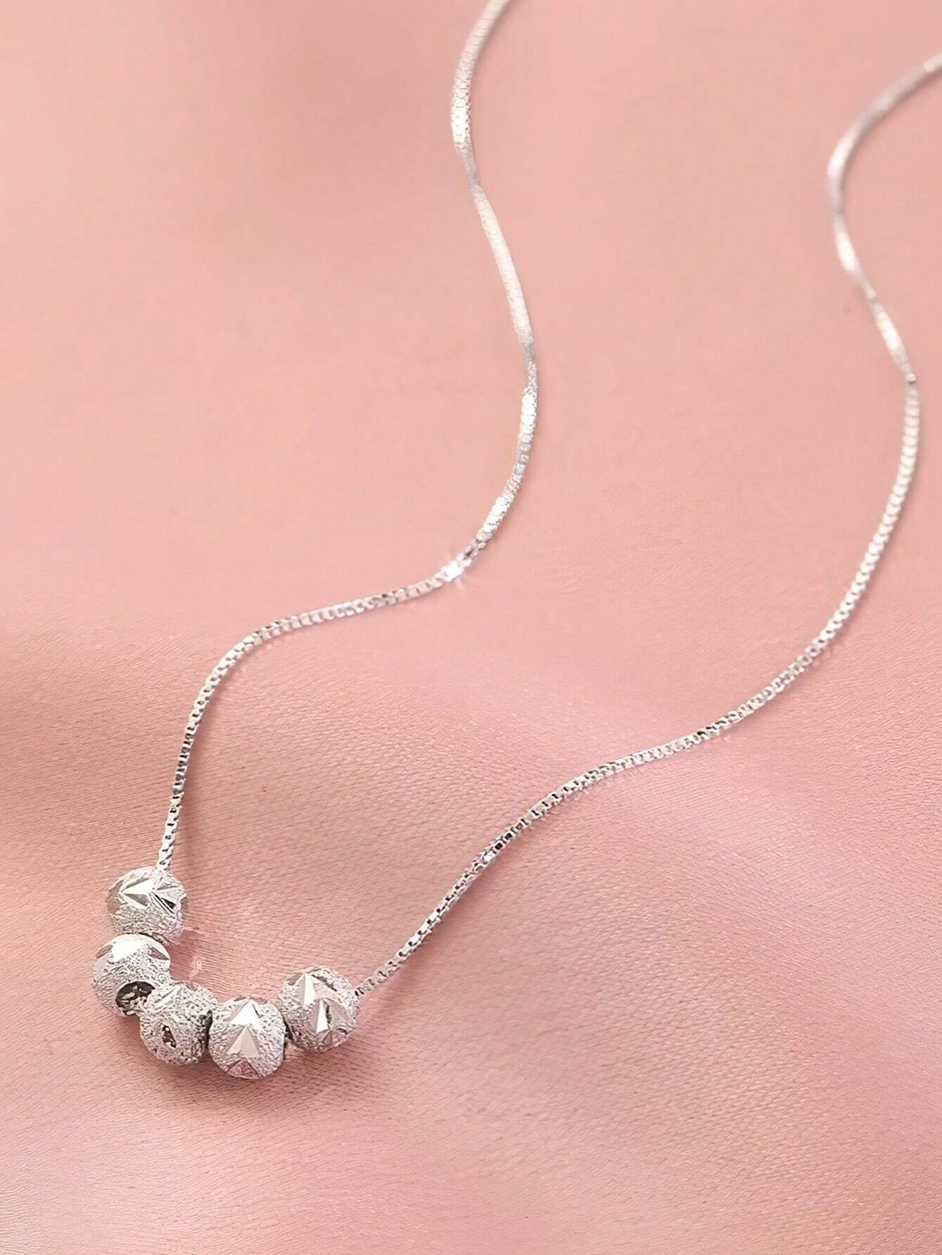 925 Sterling Silver Frosted Silver Bead Necklace Women's Niche Design High-End Elegant Round Bead Clavicle Chain Trendy Holiday