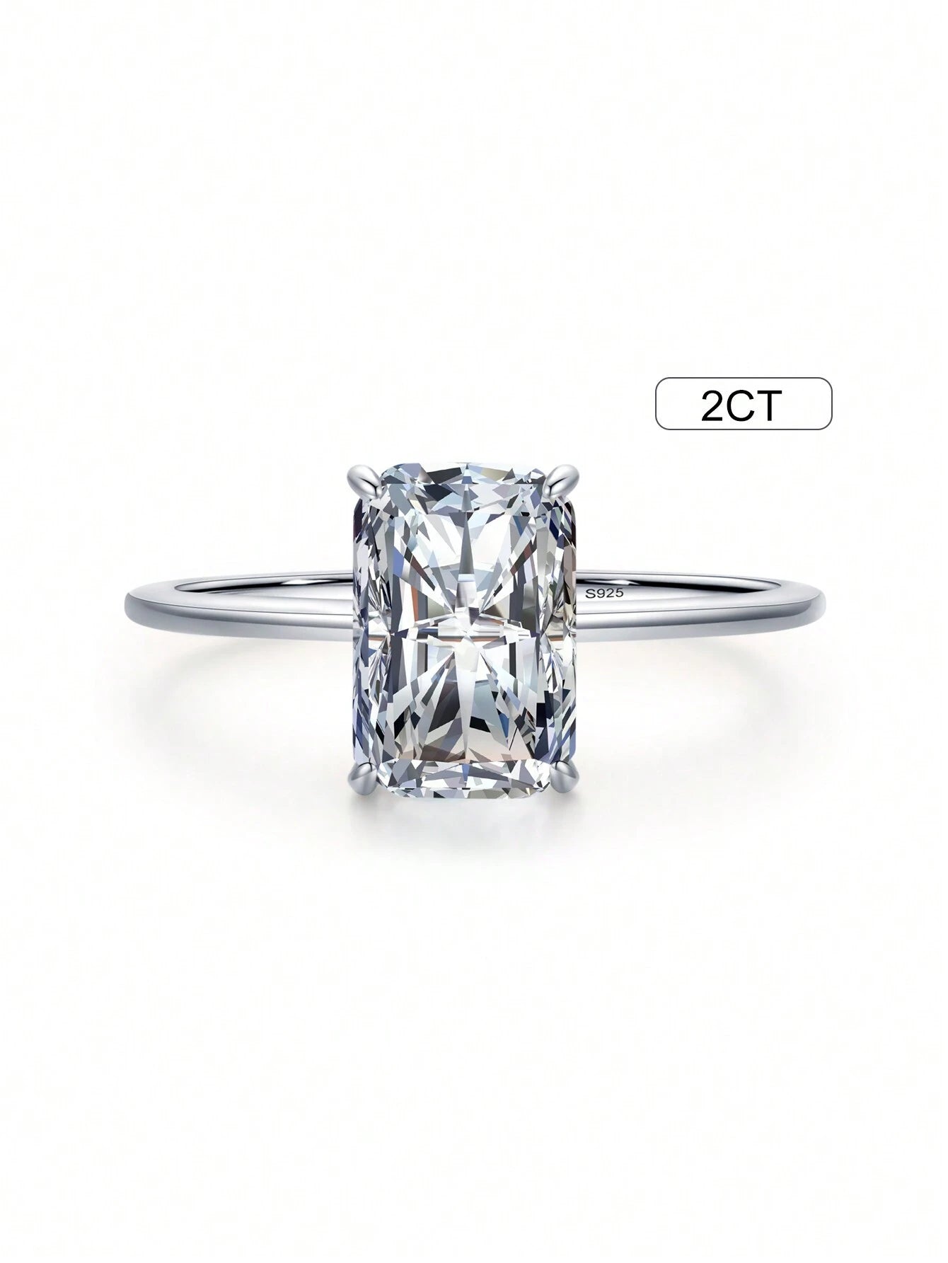 1pc Real 925 Sterling Silver Fashion Dazzling 2CT Cubic Zirconia Finger Ring For Women Classic Wedding Statement Jewelry Engagement Bridal Jewelry