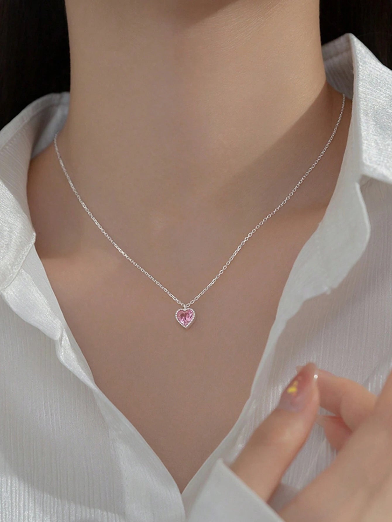 pc Delicate Women's Jewelry S925 Silver Necklace With Diamond Decor, Sweet Heart Shaped Clavicle Chain, Perfect Gift For Girlfriend