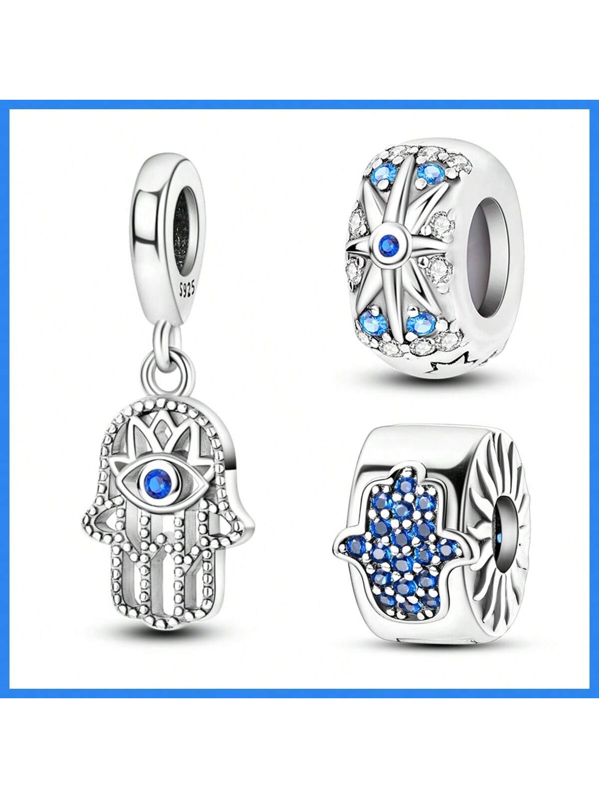 1pc 925 Sterling Silver Talisman Pendant With Creative Blue Crystal Beads Diy Mix & Match With Bracelet-Apricot-1