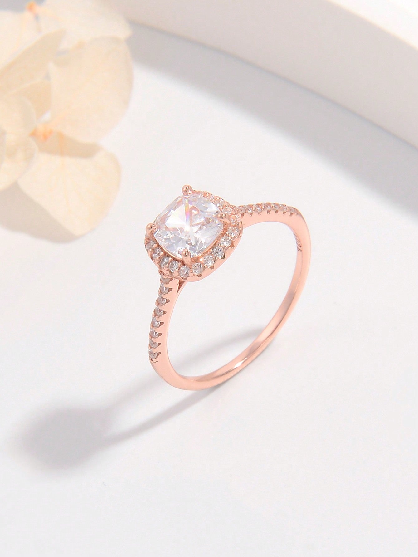 1pc Valentine's Day Elegant & Classic & Romantic & Gorgeous 925 Silver Cz Square Main Stone Ring For Women, Perfect For Dating, Anniversary, Daily Wear, Gift, Showcasing Style Wedding Engagement Bridal Jewelry-Rose Gold-1