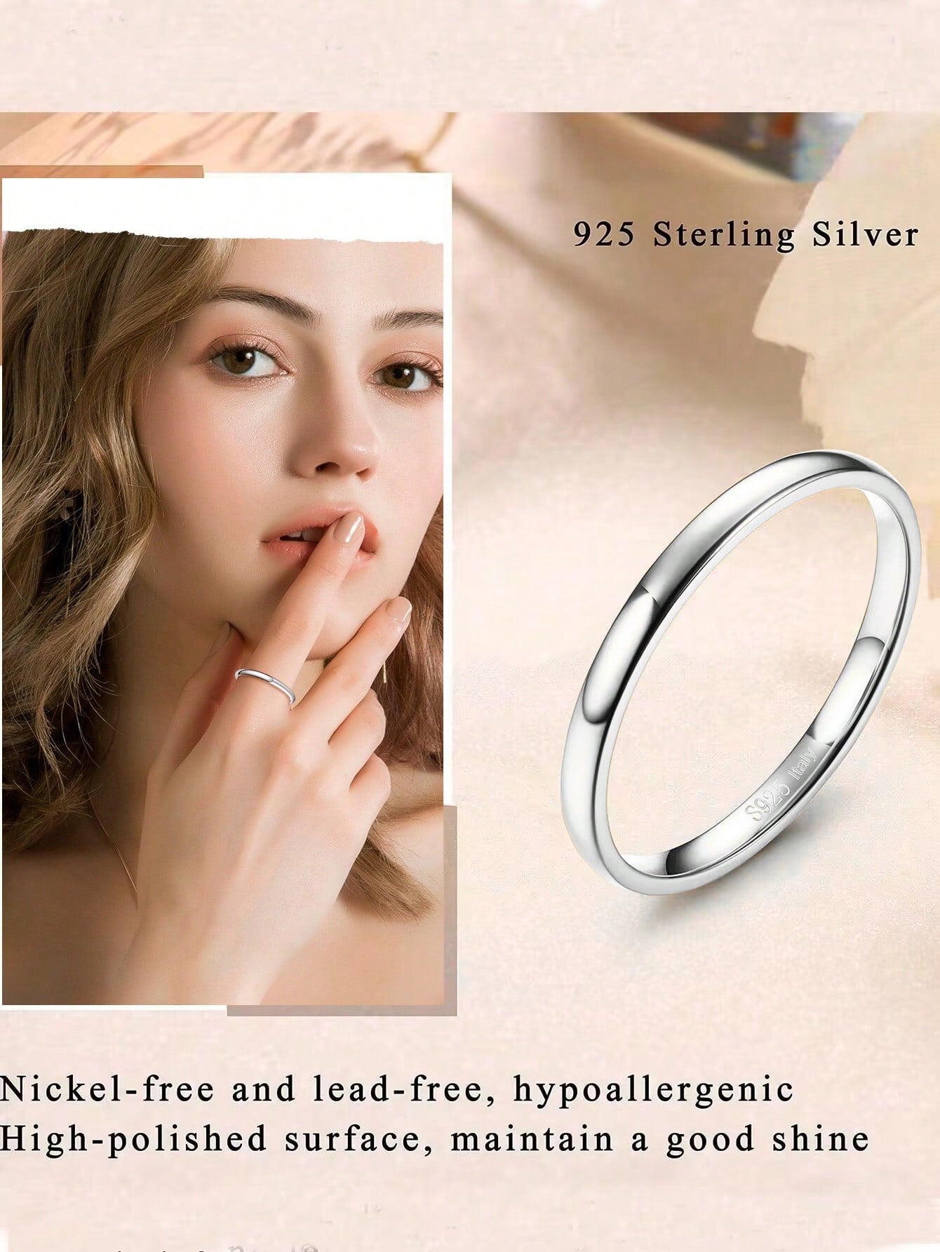 925 Sterling Silver Band Ring Polish Surface Classic Design For Engagement Wedding Stackable Jewelry  Ring Gift For Her-Silver-1