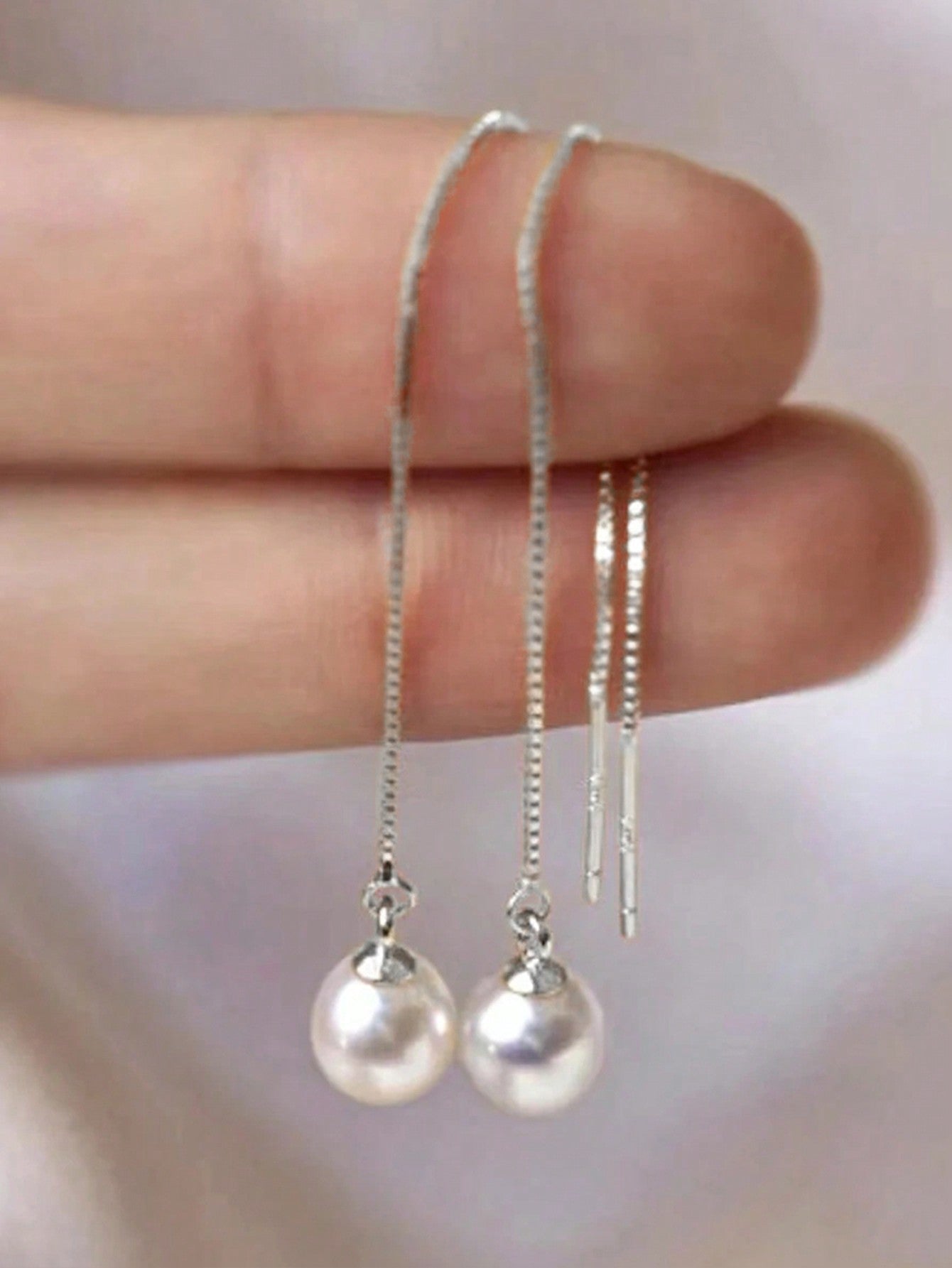 1 Pair 925 Sterling Silver Cultured Pearls Tassel Earring For Women Classic Drop Earring  18K Gold Plated  Perfect For Daily Wear Valentine'S Day Fine Jewelry Wedding Jewelry Bridal Jewelry-Silver-1