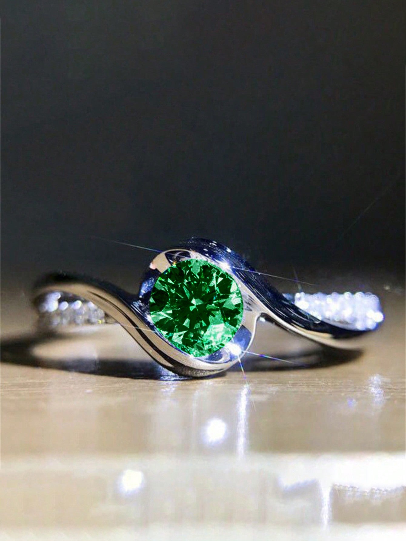 1 PC Elegant Cubic Zirconia Ring For Women For Valentine's Day Gift Wedding Engagement Anniversary Party Jewelry-Green-1